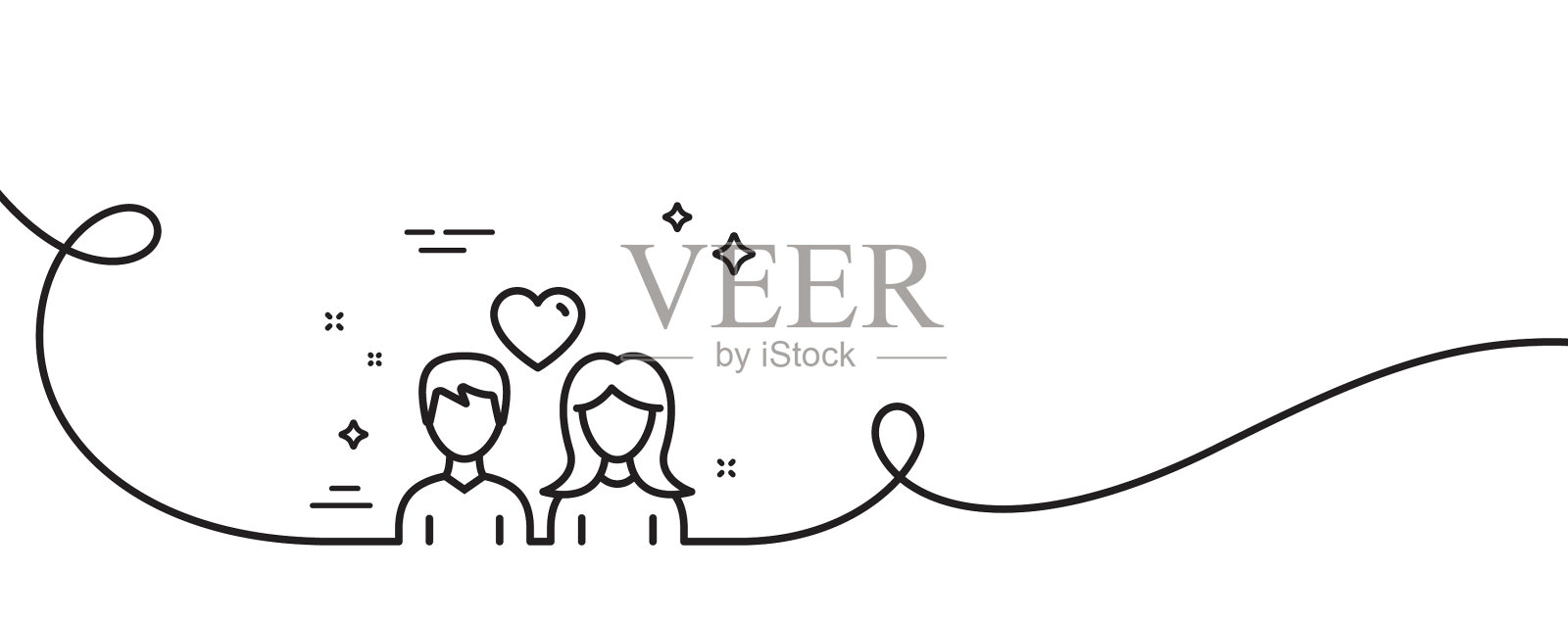 一对线图标用户与心脏标志插画图片素材