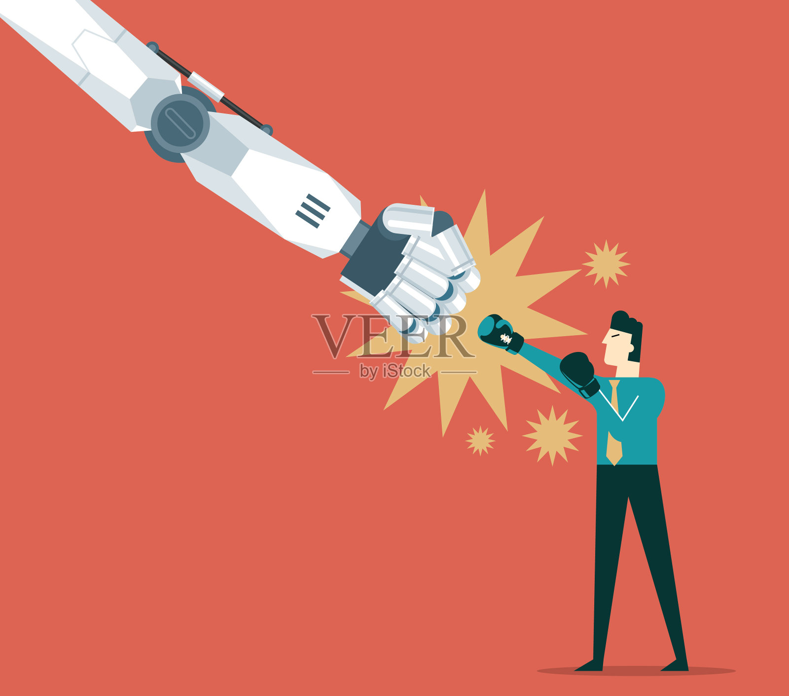 商人vs机器人插画图片素材