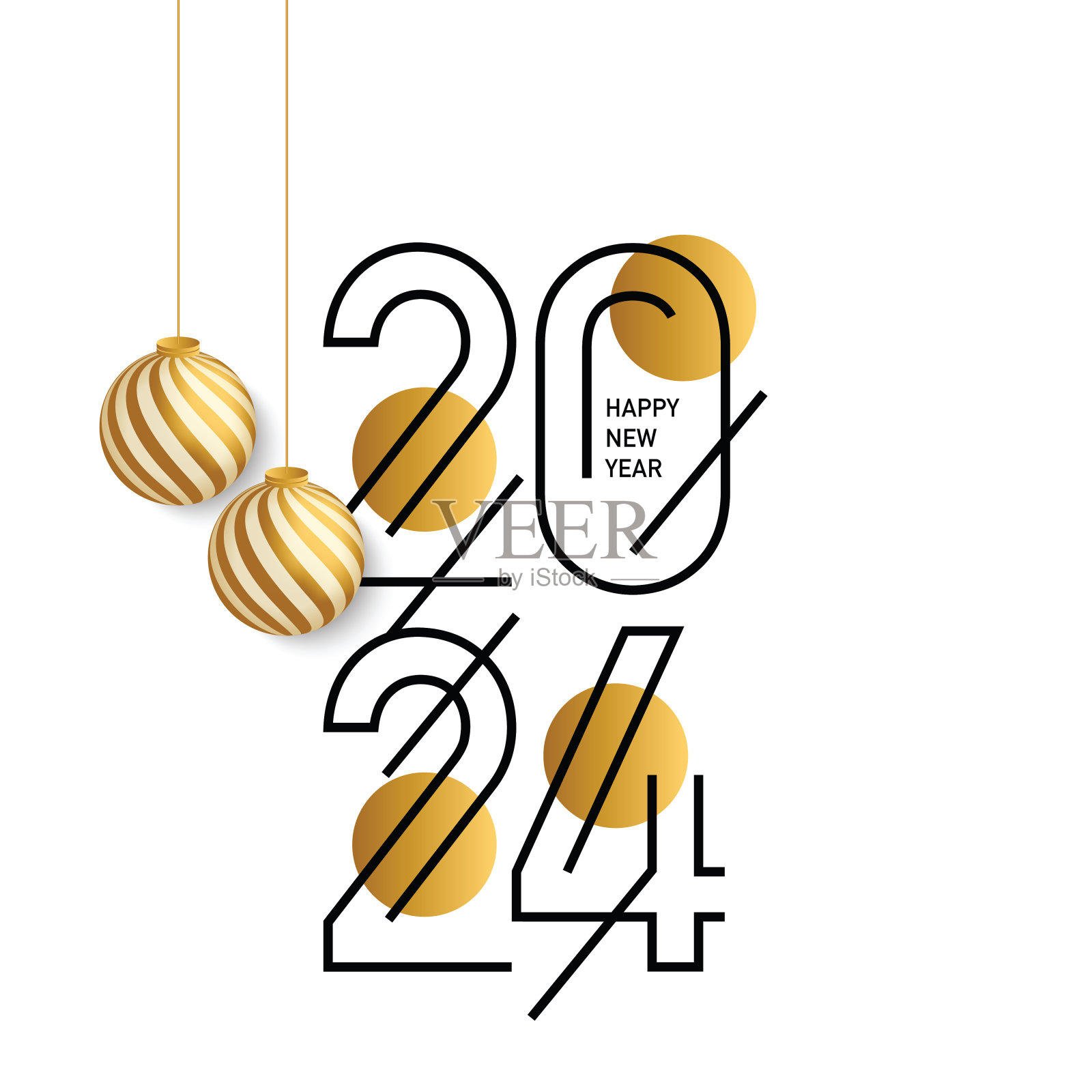 2024. 新年快乐。抽象数字上的背景矢量插图。节日设计贺卡，邀请，日历等矢量股票插图插画图片素材