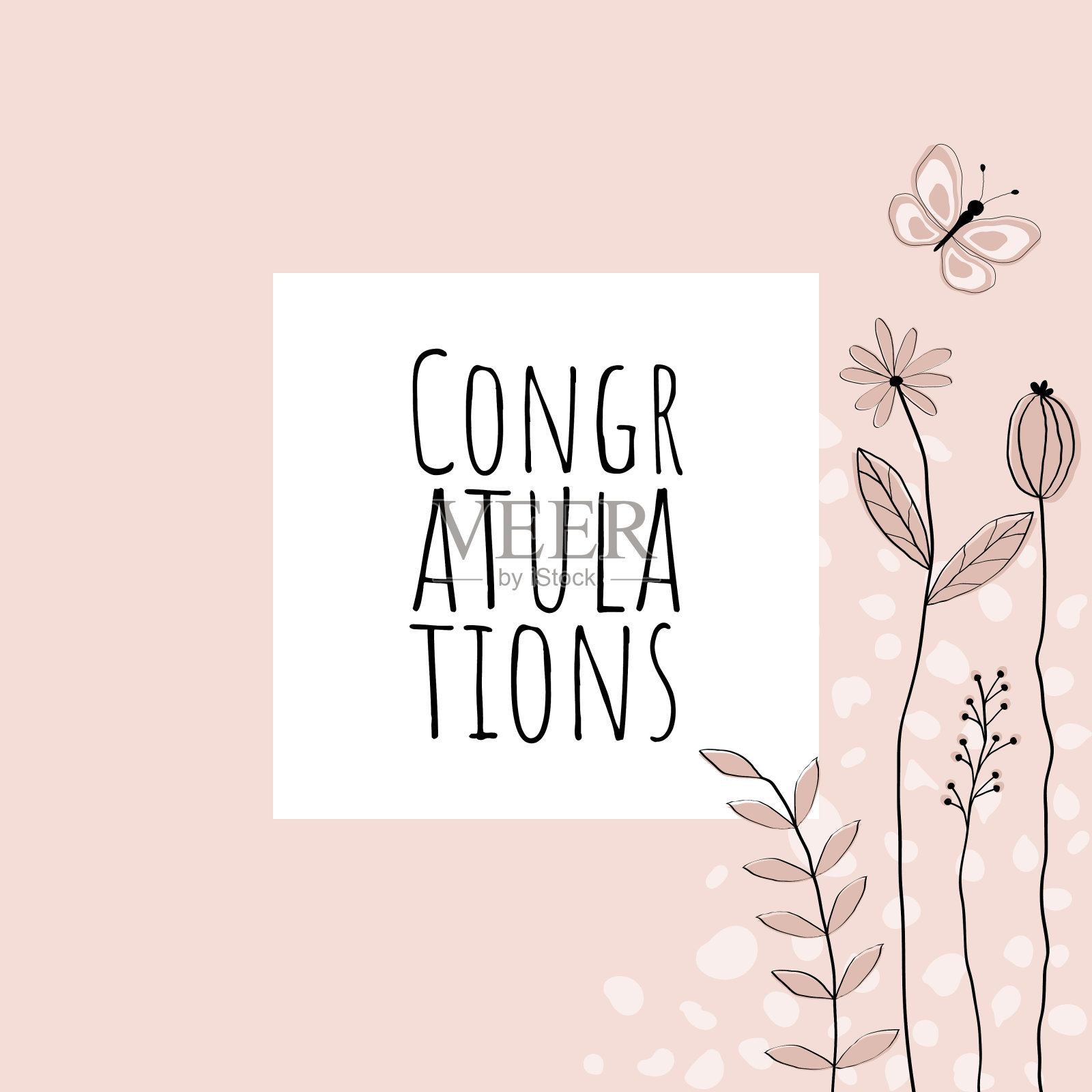 祝贺你。方形贺卡与花卉设计在粉红色。插画图片素材