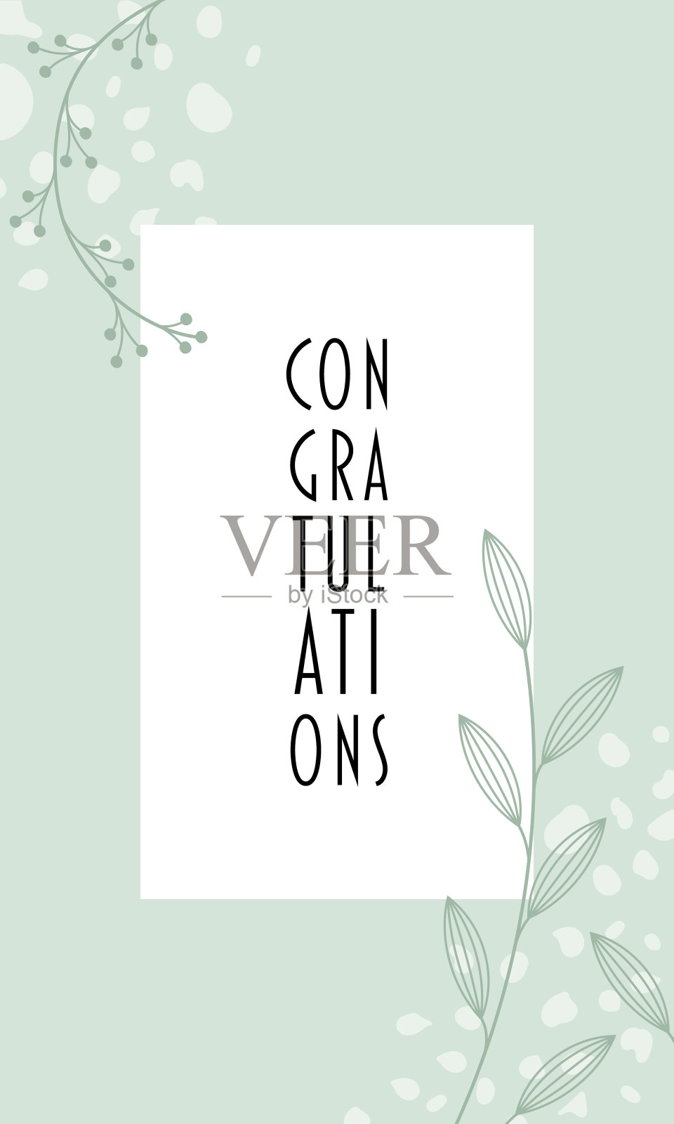 祝贺你。贺卡与花卉设计在柔和的绿色。插画图片素材