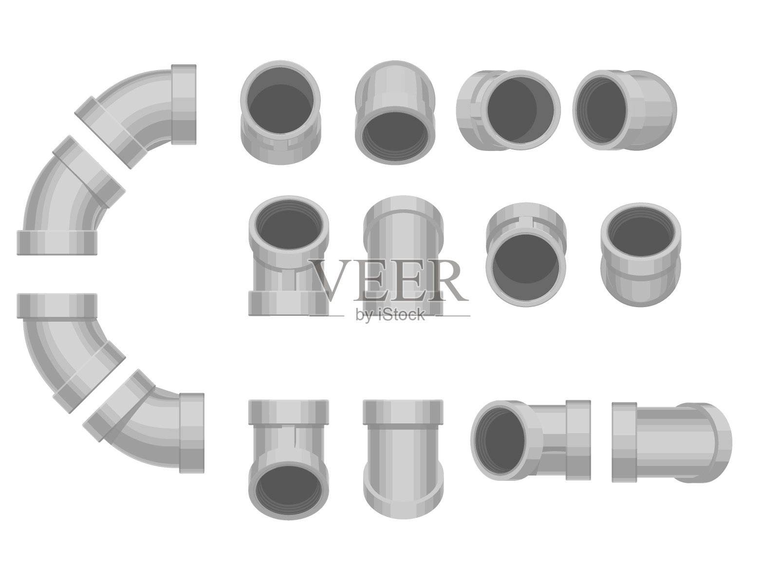 一套管件设备(45弯头)插画图片素材