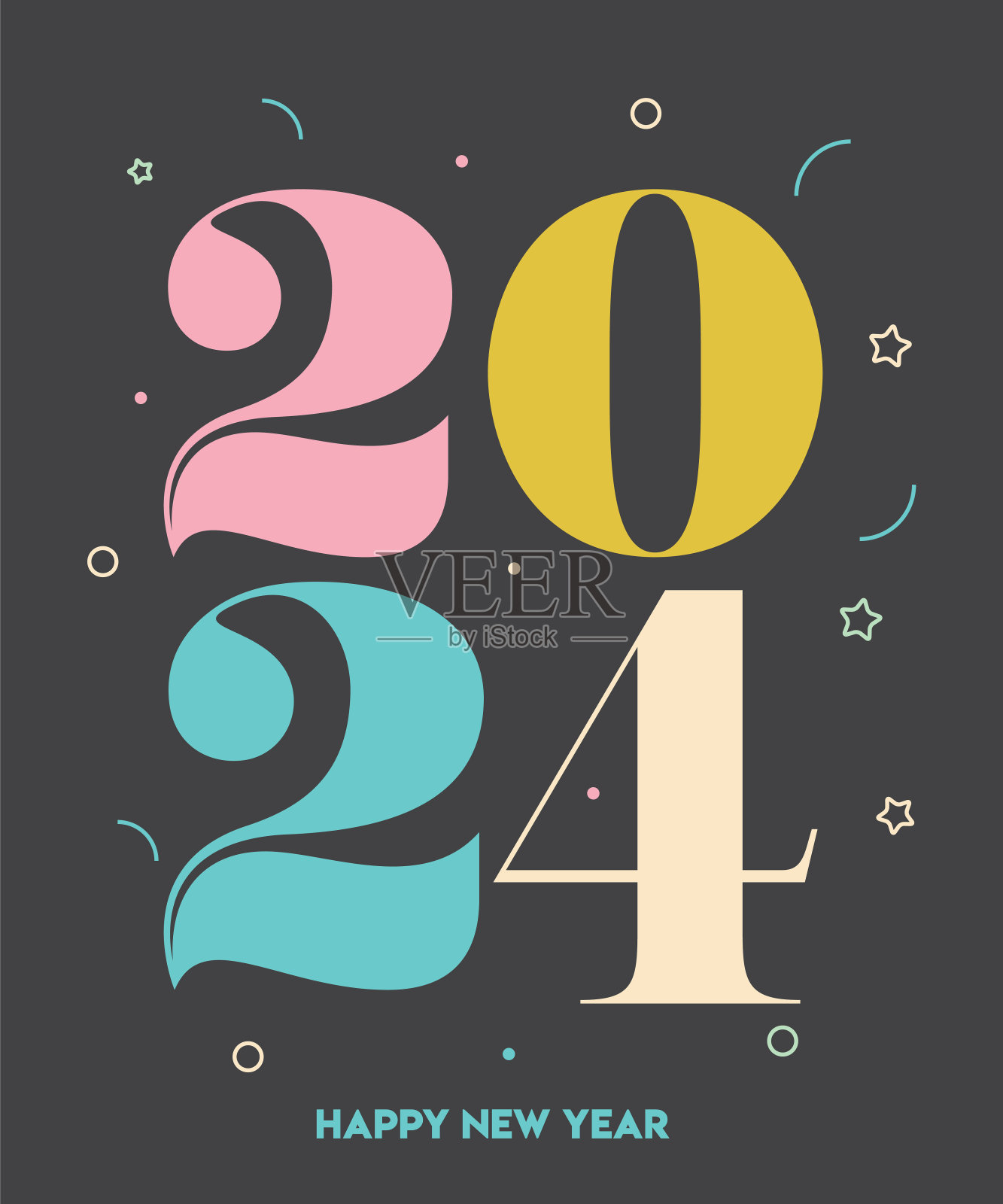 2024. 新年快乐。抽象数字上的背景矢量插图。节日设计贺卡，邀请，日历等矢量股票插图插画图片素材