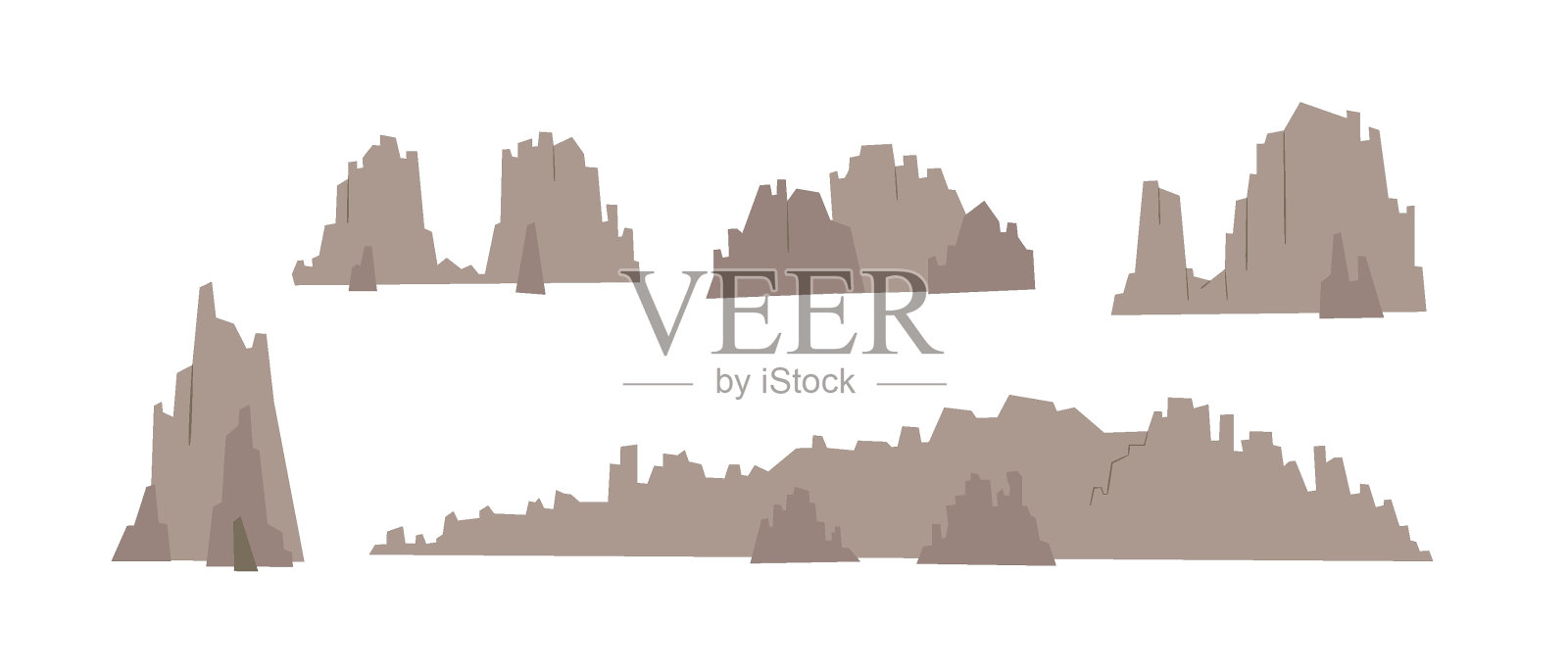 山脉，岩石，山峰，狂野西部的山峰。沙漠峡谷，景观矢量插图集。插画图片素材