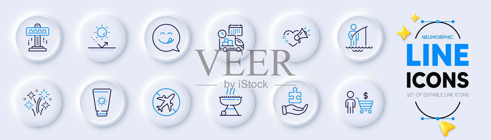 烧烤防晒和拼图线图标插画图片素材