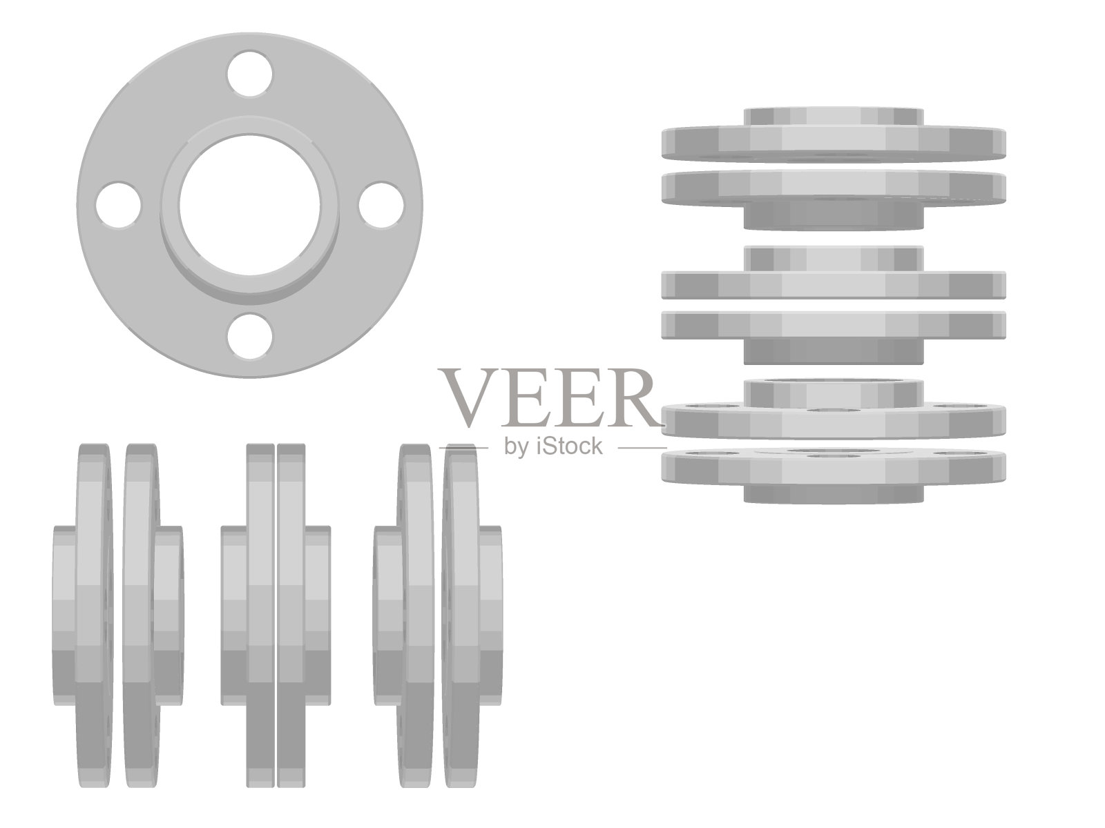 在白色背景上隔离法兰(4孔)插画图片素材