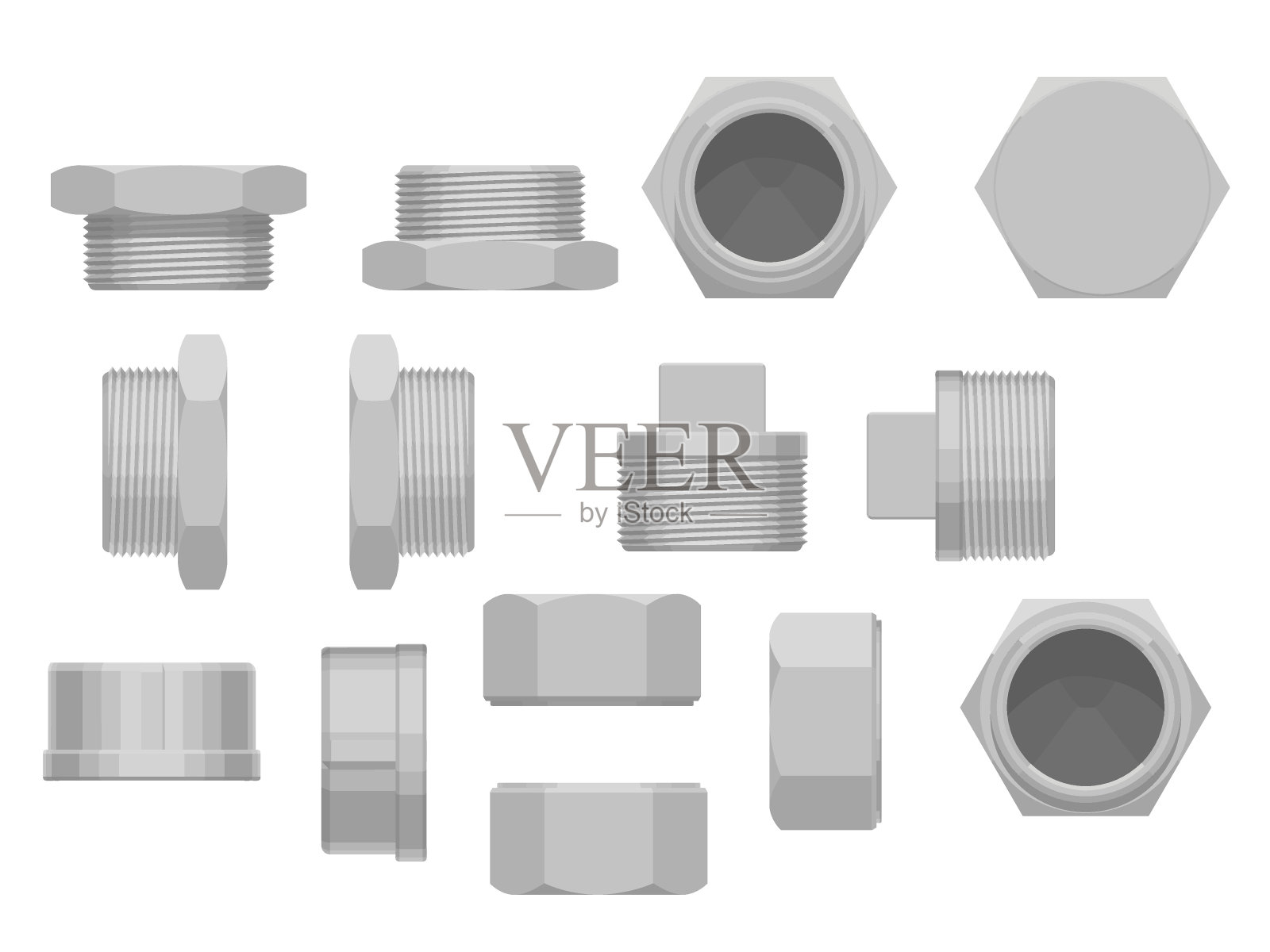 一套管件设备(塞帽)插画图片素材