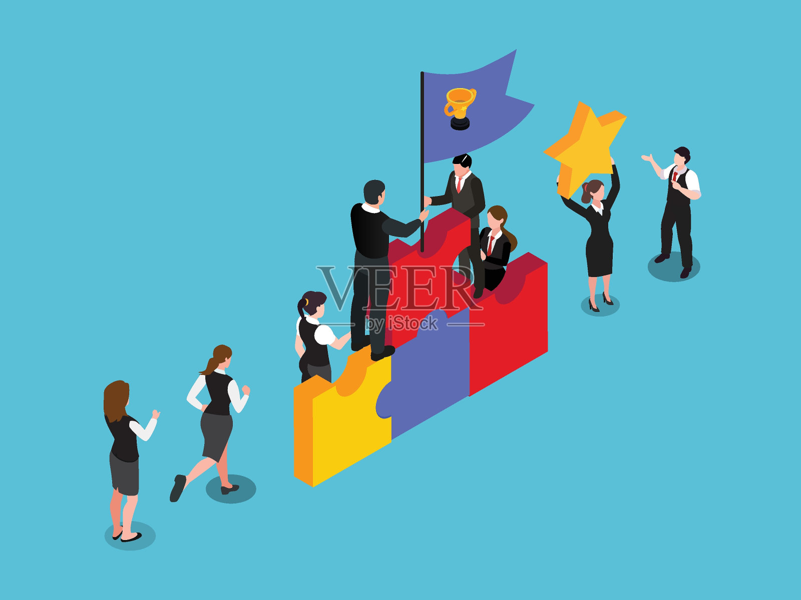 人们的角色带有谜题和奖励插画图片素材