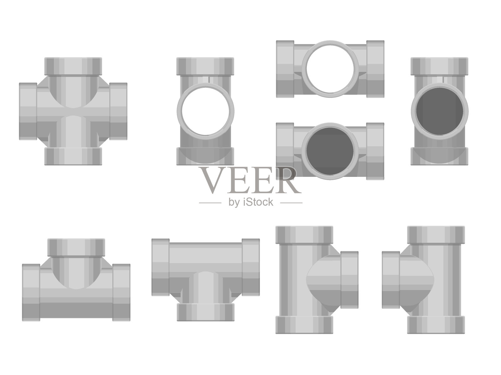 一套管件设备(三通)插画图片素材