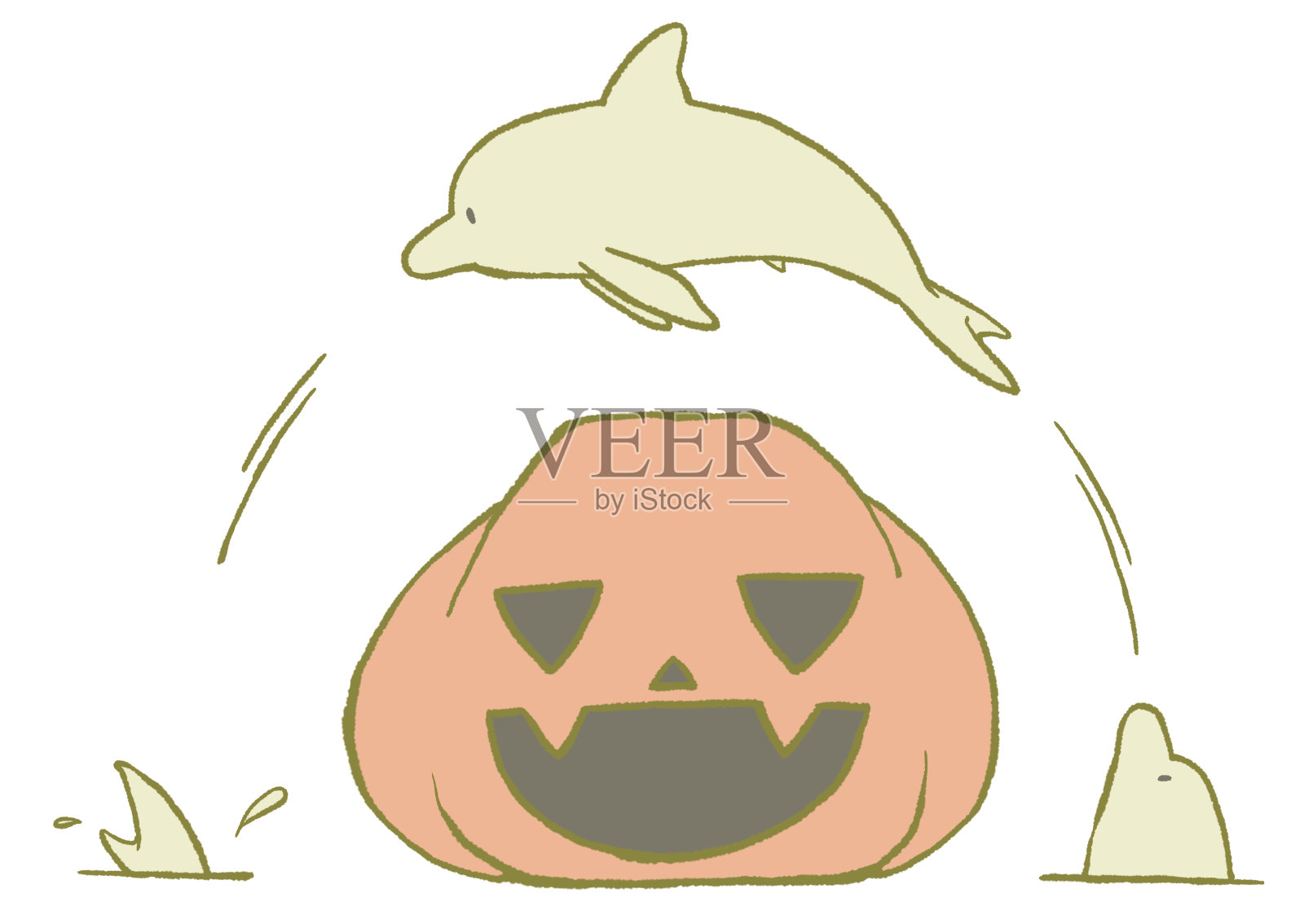 一只海豚跳过一个南瓜插画图片素材