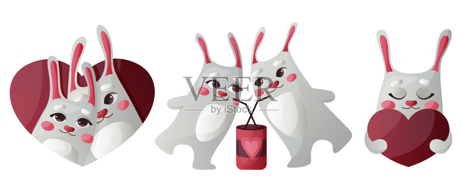 一套可爱浪漫的兔子性格明信片插画图片素材