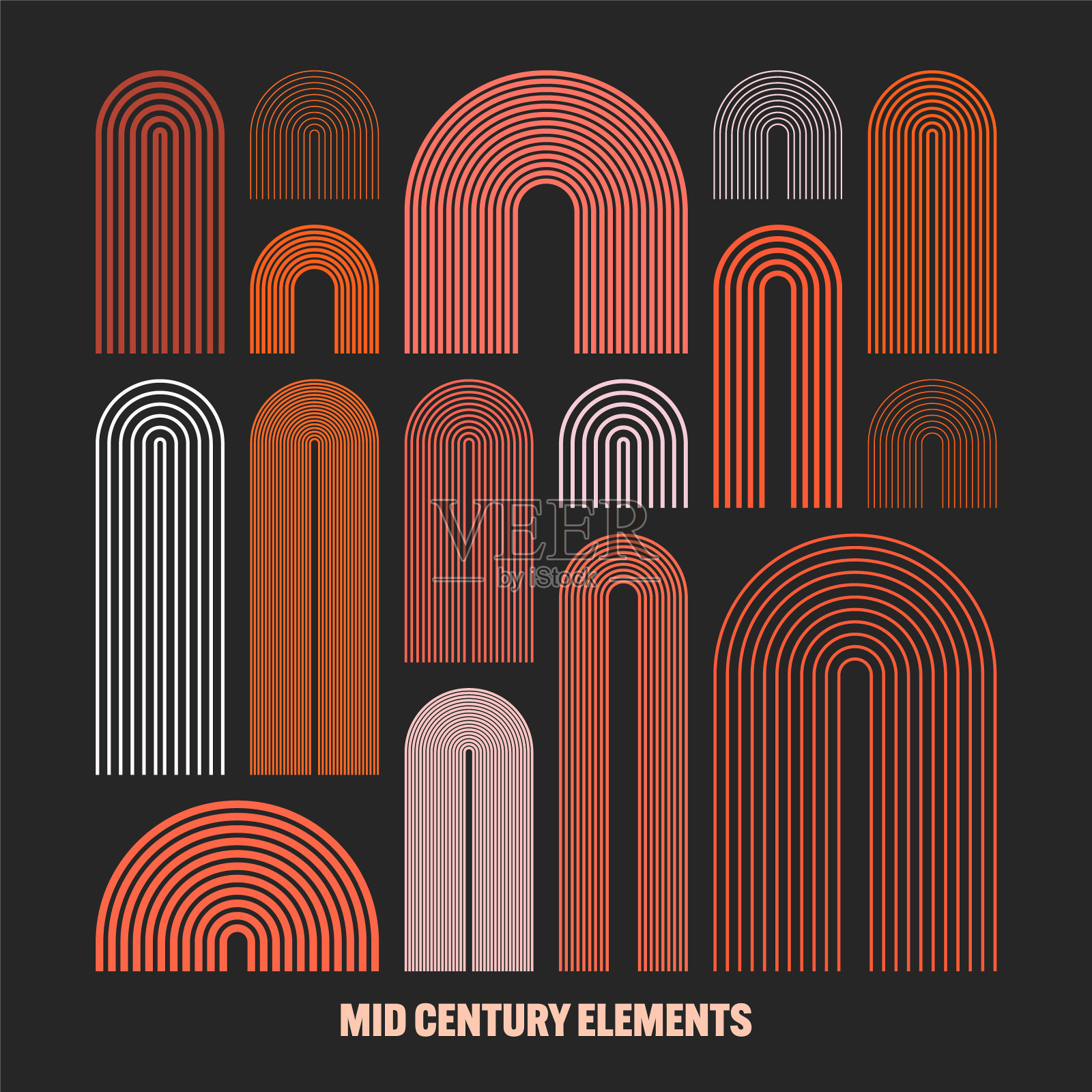 中世纪的拱门元素，现代的几何形状。当代设计，极简主义艺术。时尚的设计元素，墙壁装饰，海报，书籍，封面和传单。矢量图插画图片素材