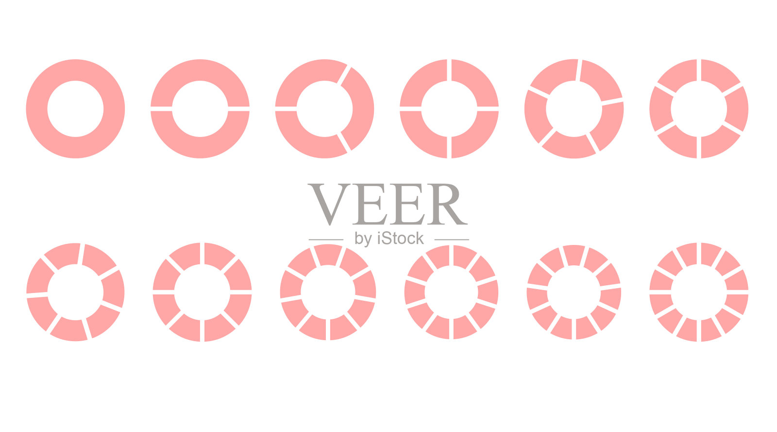 分数数学，分数矢量圆。粉红色的圆形部分。一组小片段简单的几何形状。透明背景上的矢量插图插画图片素材