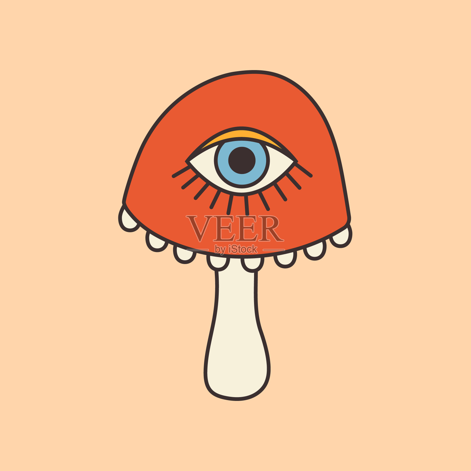 70年代复古风格的迷幻蘑菇插画图片素材
