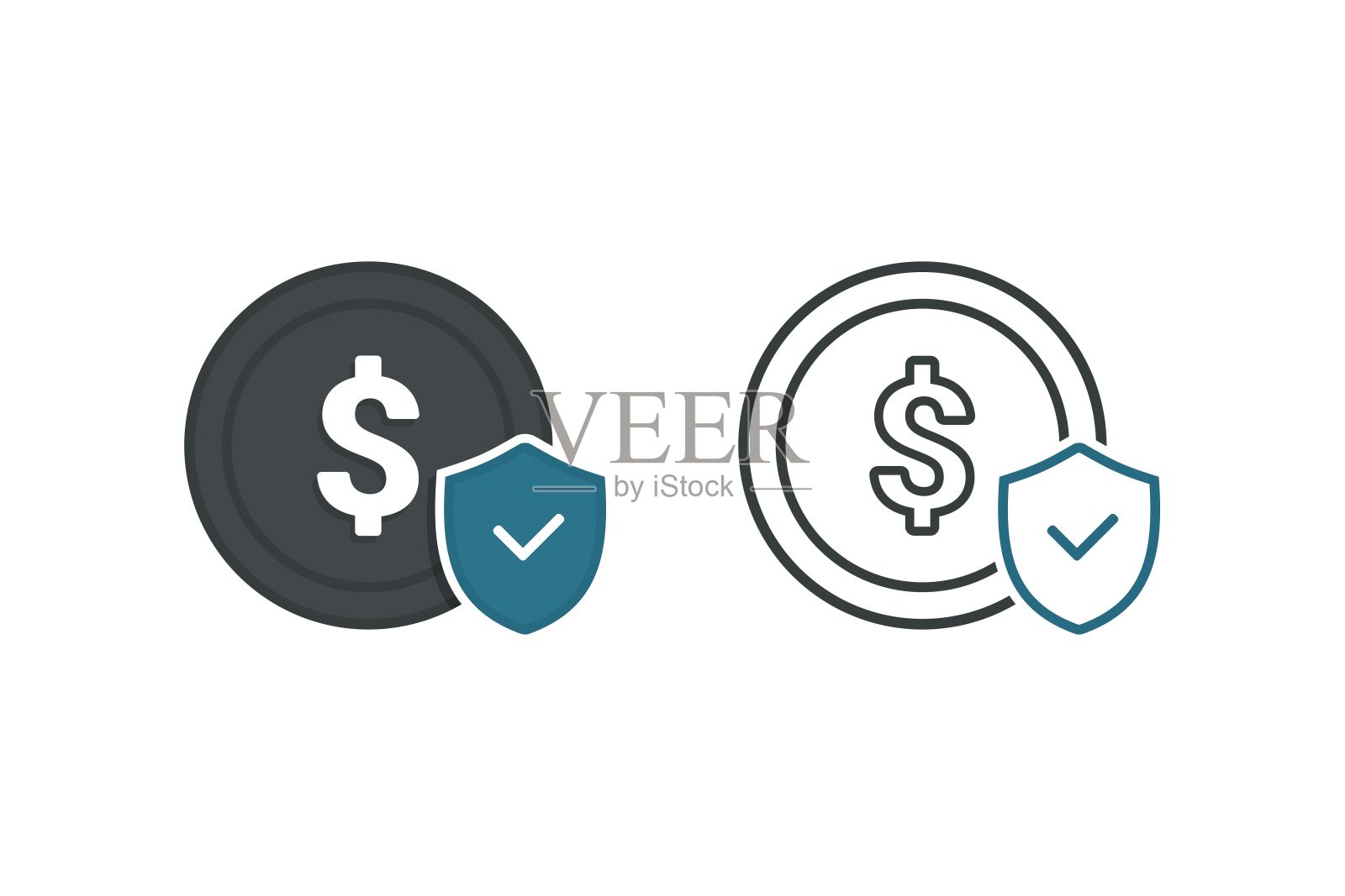 货币硬币与盾牌和清单图标。说明向量插画图片素材