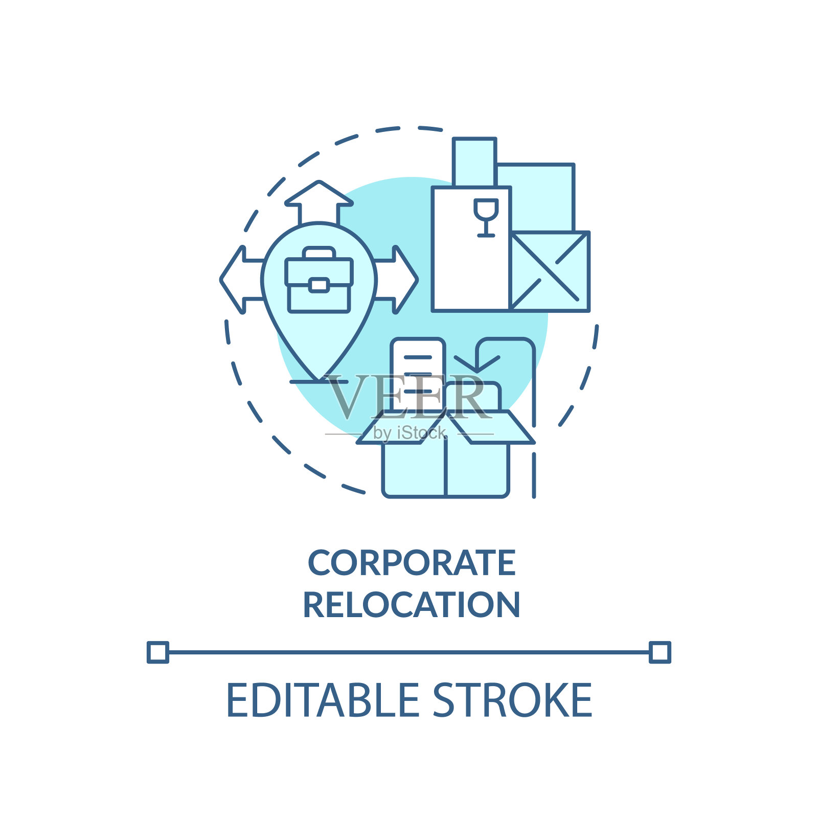 2D简单的细线性蓝色企业搬迁图标插画图片素材