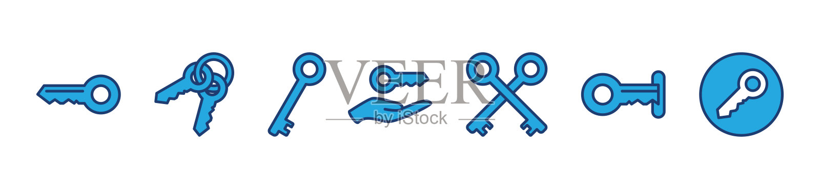 钥匙和锁图标。房子钥匙，门禁，挂锁，登录，密码，安全图标符号集合。矢量图插画图片素材