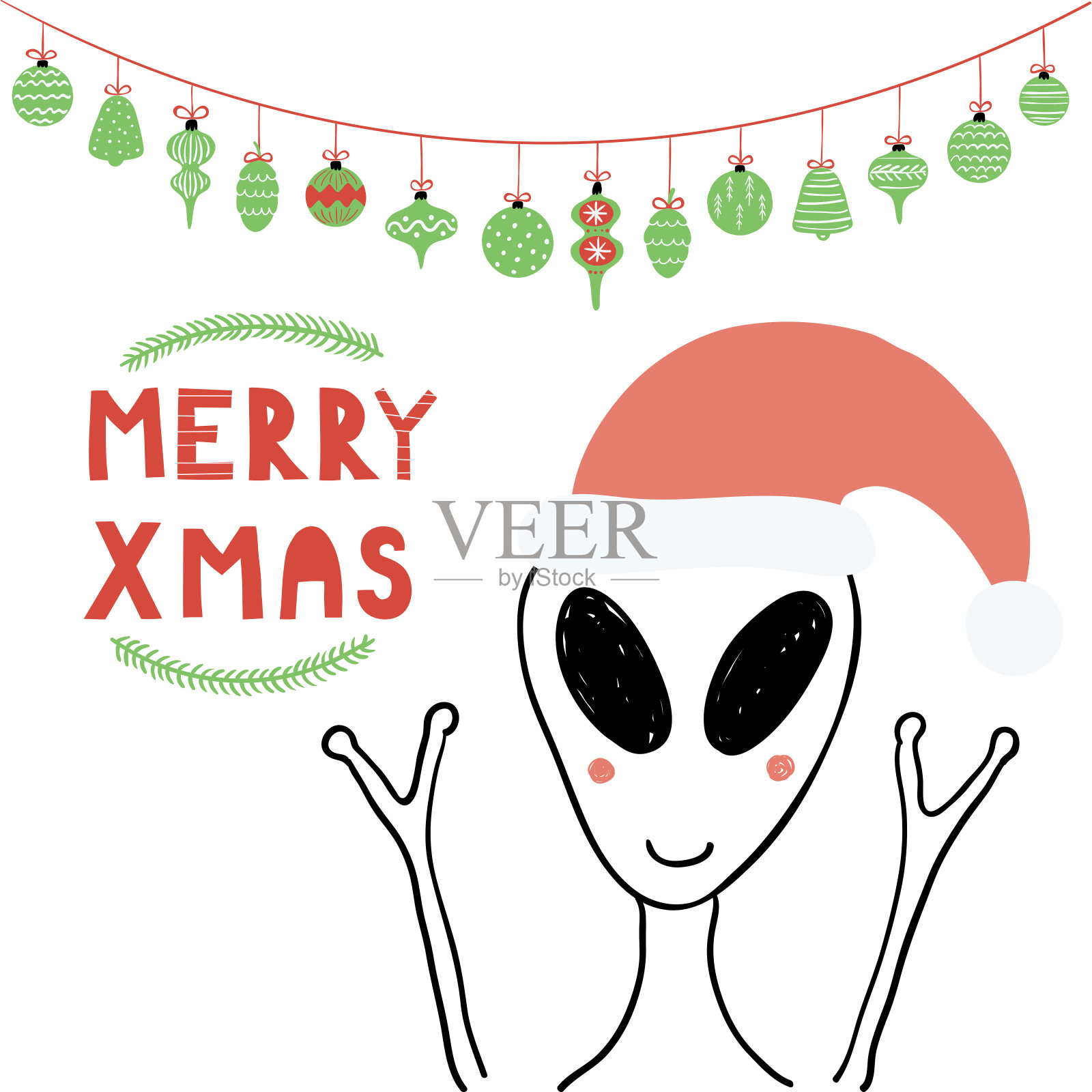 可爱的外星人圣诞贺卡插画图片素材