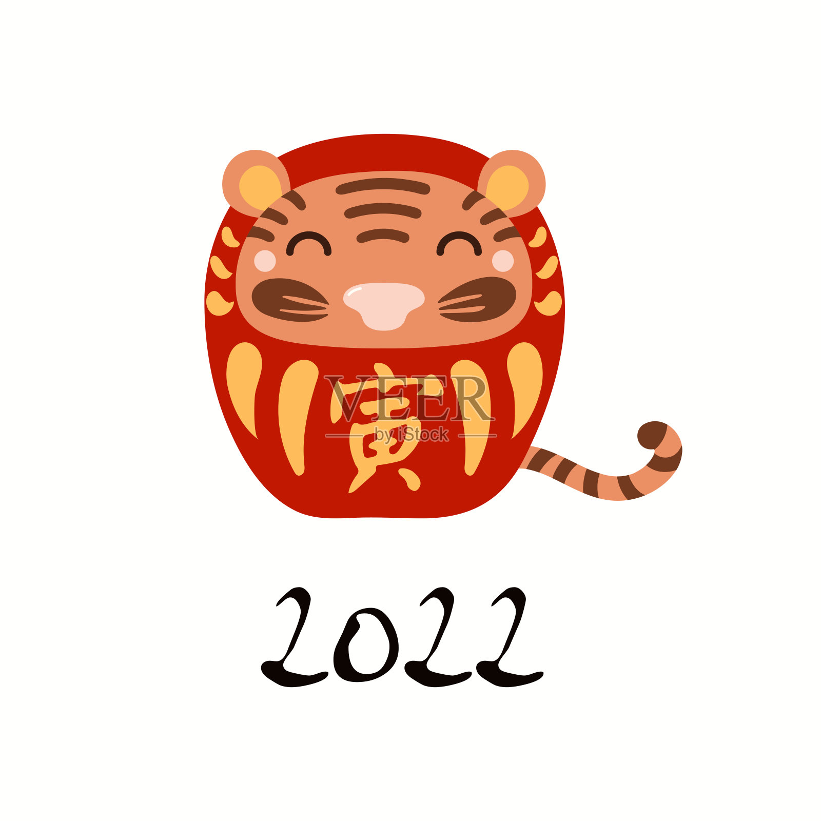 老虎达摩娃娃插画图片素材