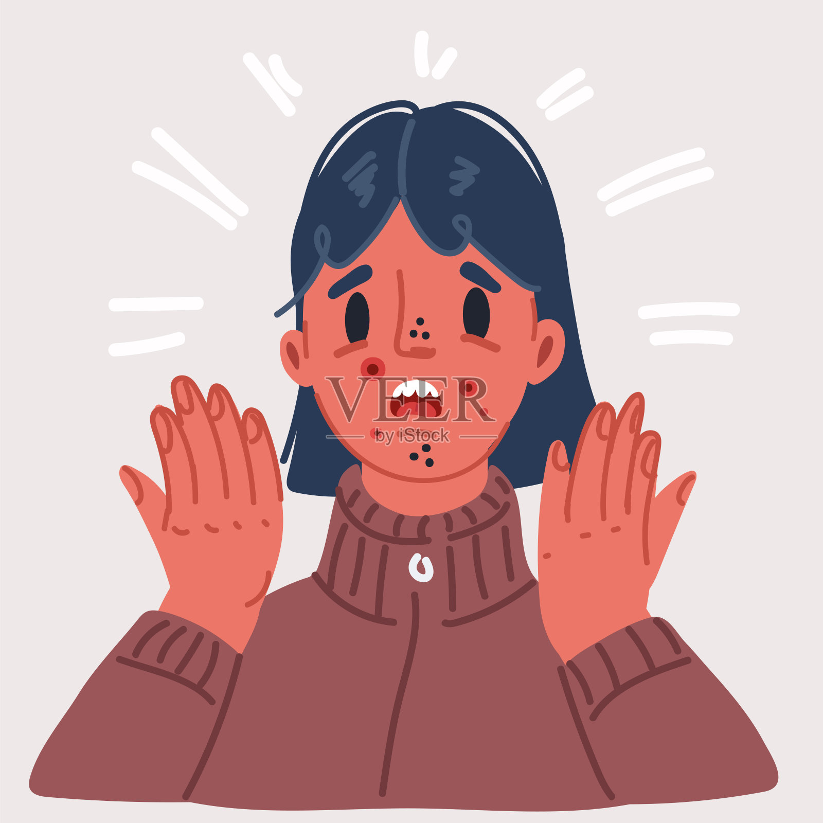 矢量插图的女孩担心她脸上的痤疮。粉刺问题。插画图片素材