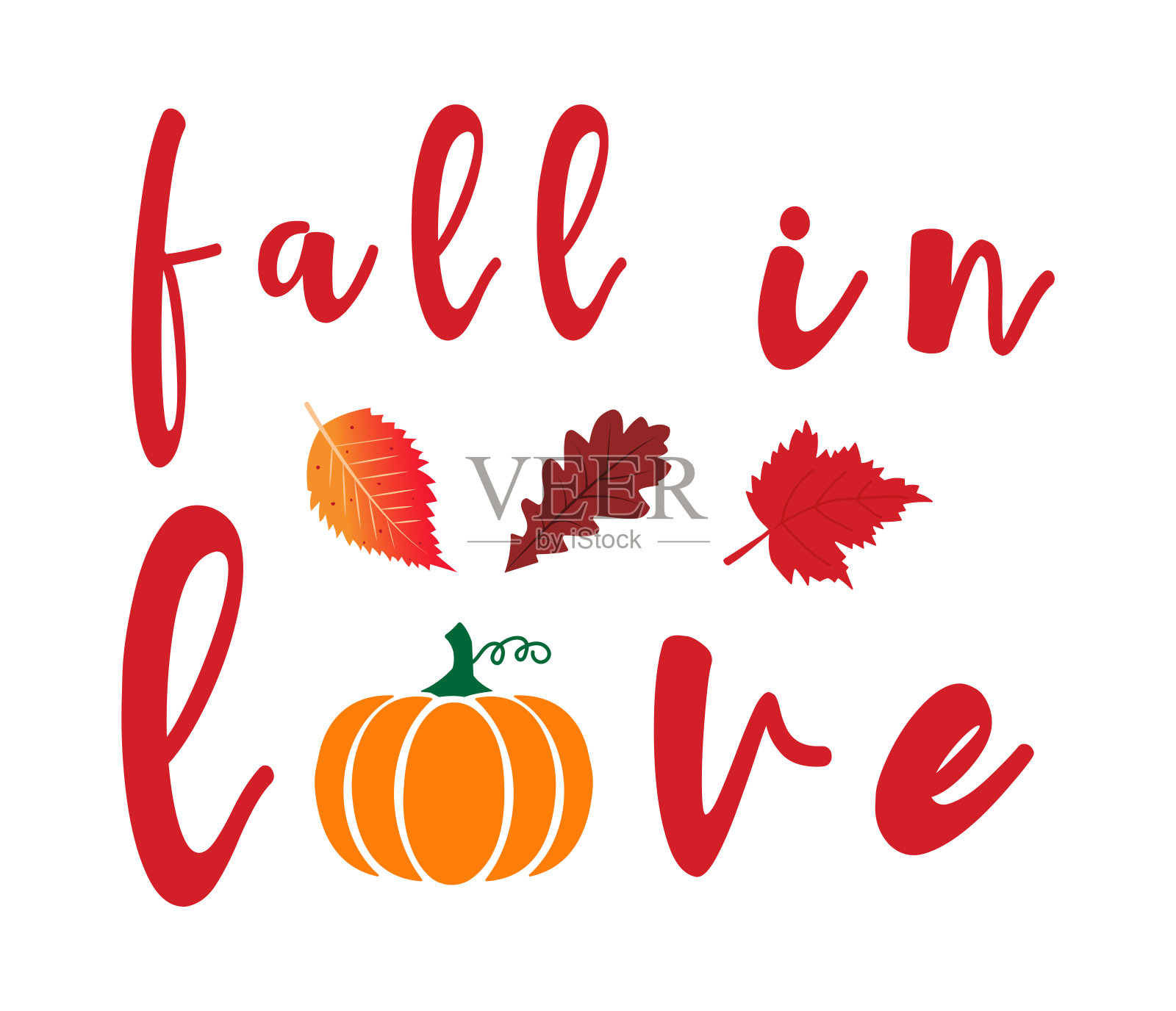 坠入爱河。南瓜和树叶的秋天爱情艺术。插画图片素材