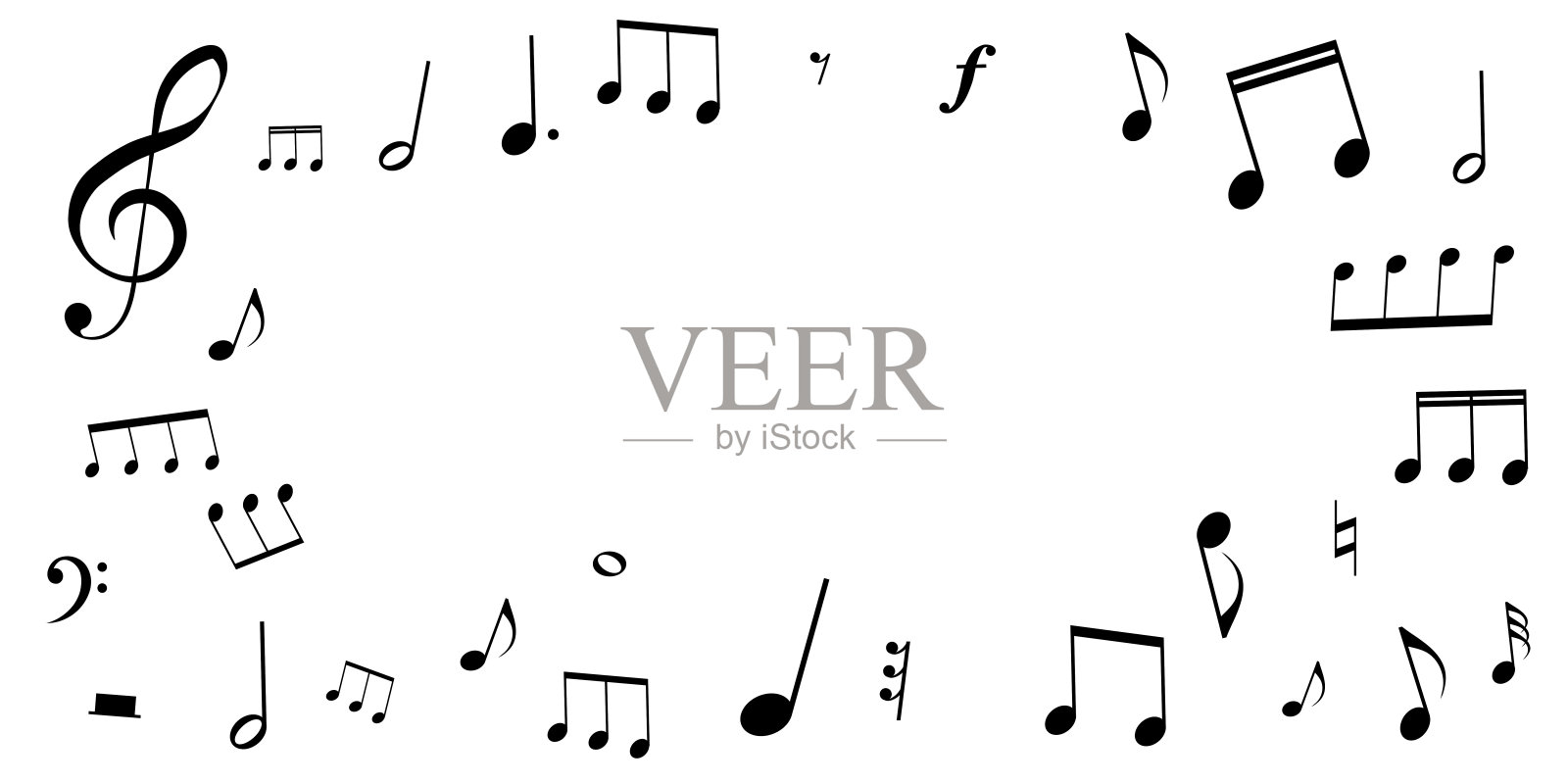 单色音符和音乐符号框架插图插画图片素材