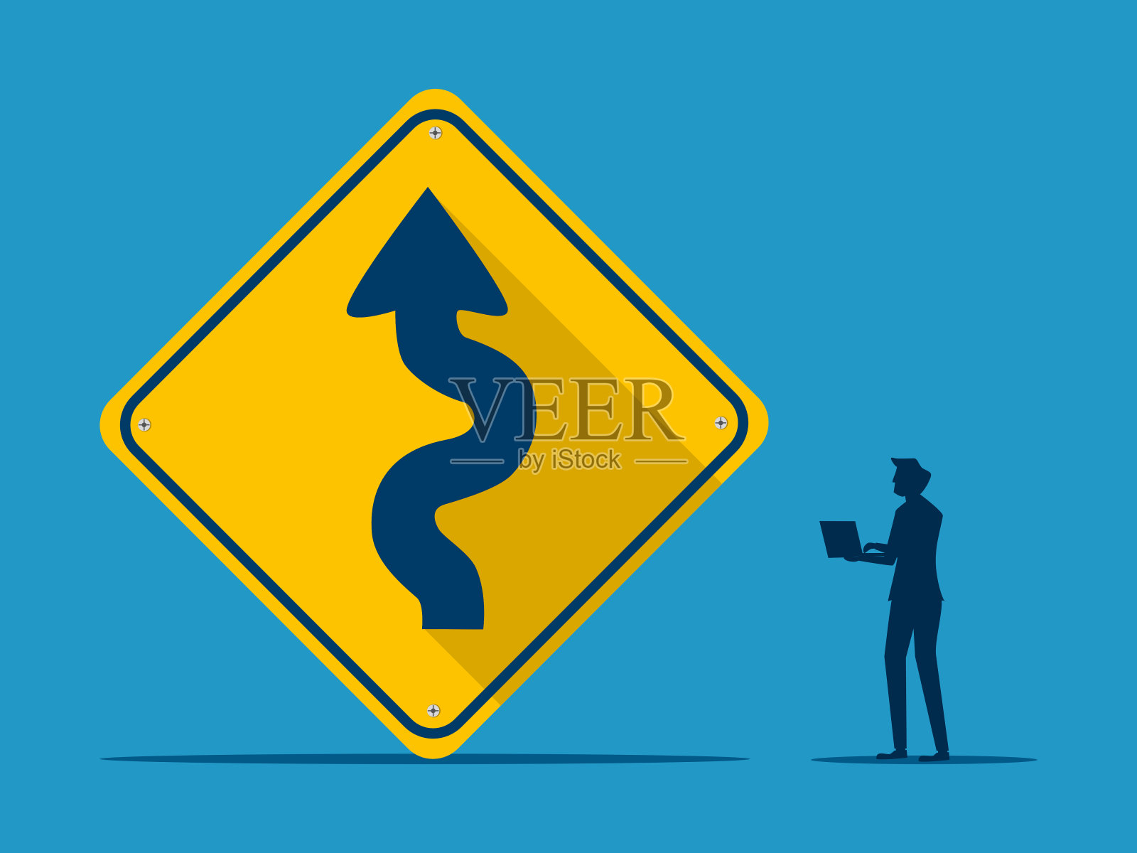 选择一条艰难的人生道路。人们用弯弯曲曲的路标做决定插画图片素材