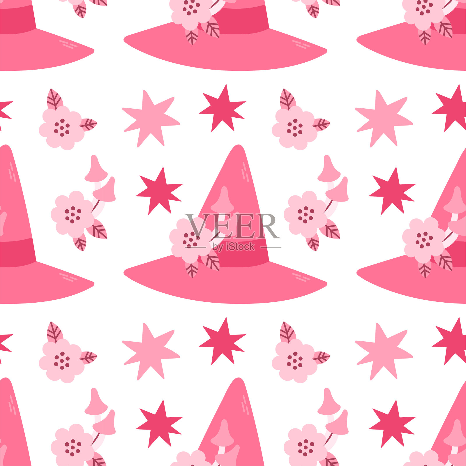 粉红色万圣节无缝图案矢量插图。粉红色的平面印花。万圣节的字母引用。矢量图插画图片素材