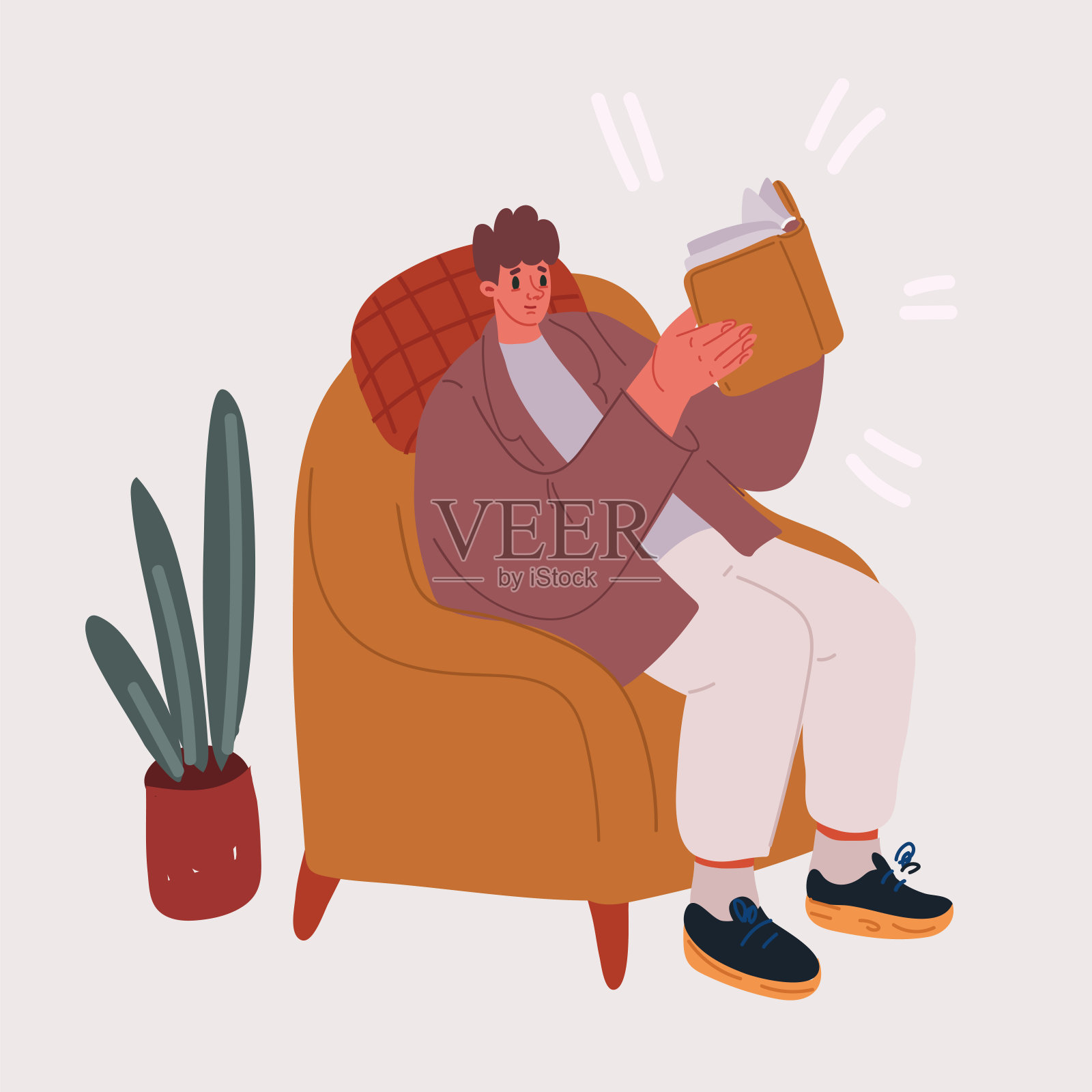 矢量插图的人读书，坐在扶手椅上。商人的读者。插画图片素材