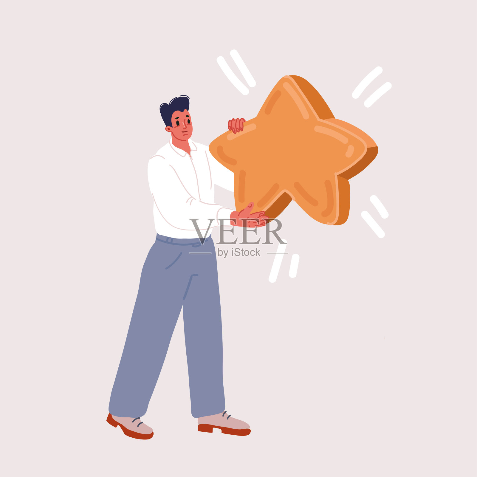 排名评价与分类概念的矢量图示。手持金星的小客户男角色。评级。对手机应用程序中的服务进行评价和反馈。插画图片素材