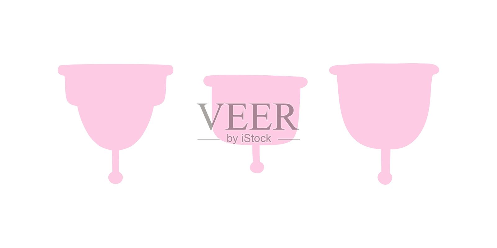 不同形状和大小的月经杯。生态卫生手段。矢量插图在平面风格。插画图片素材