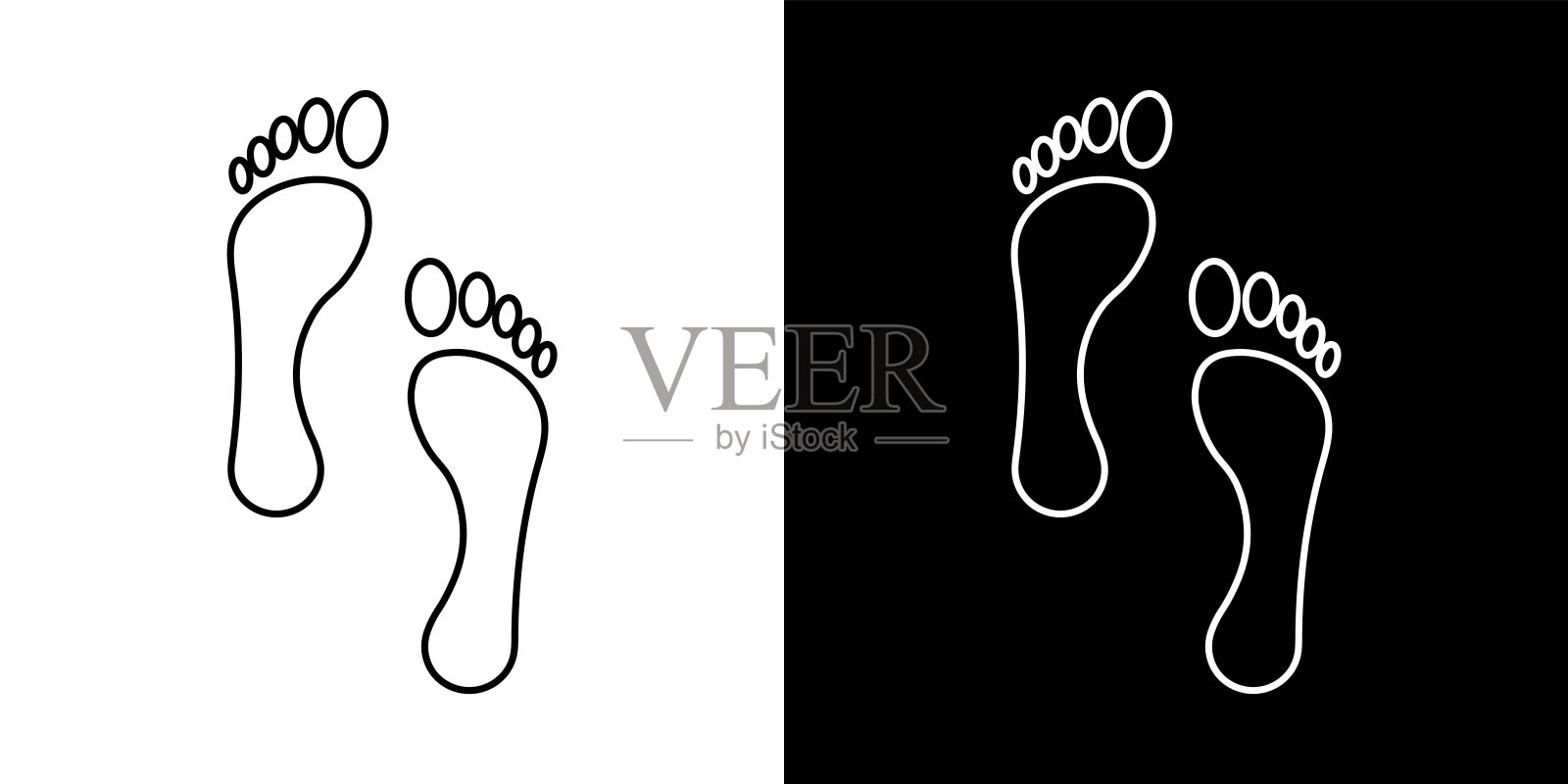 人的脚步不同的矢量图标。足印赤脚和鞋子插图。插画图片素材