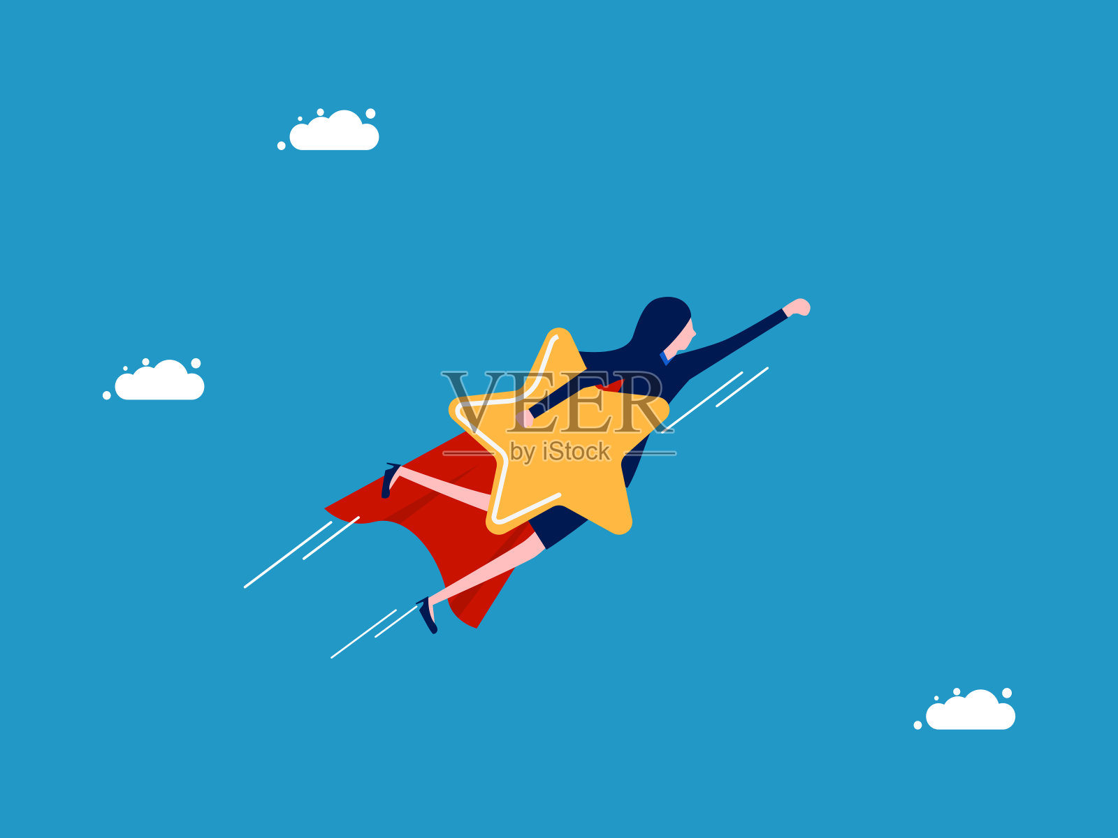 恢复成功。女商人英雄手持天上的星星插画图片素材