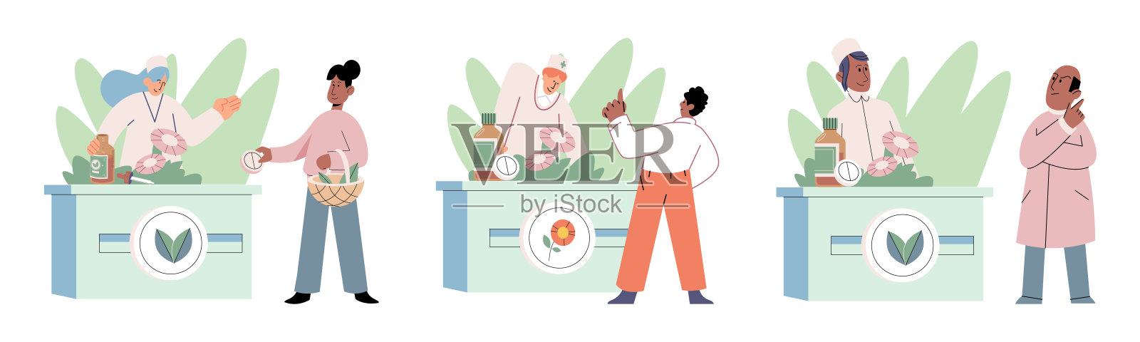 替代医学的传统草药配方。药药店。草药药物插画图片素材