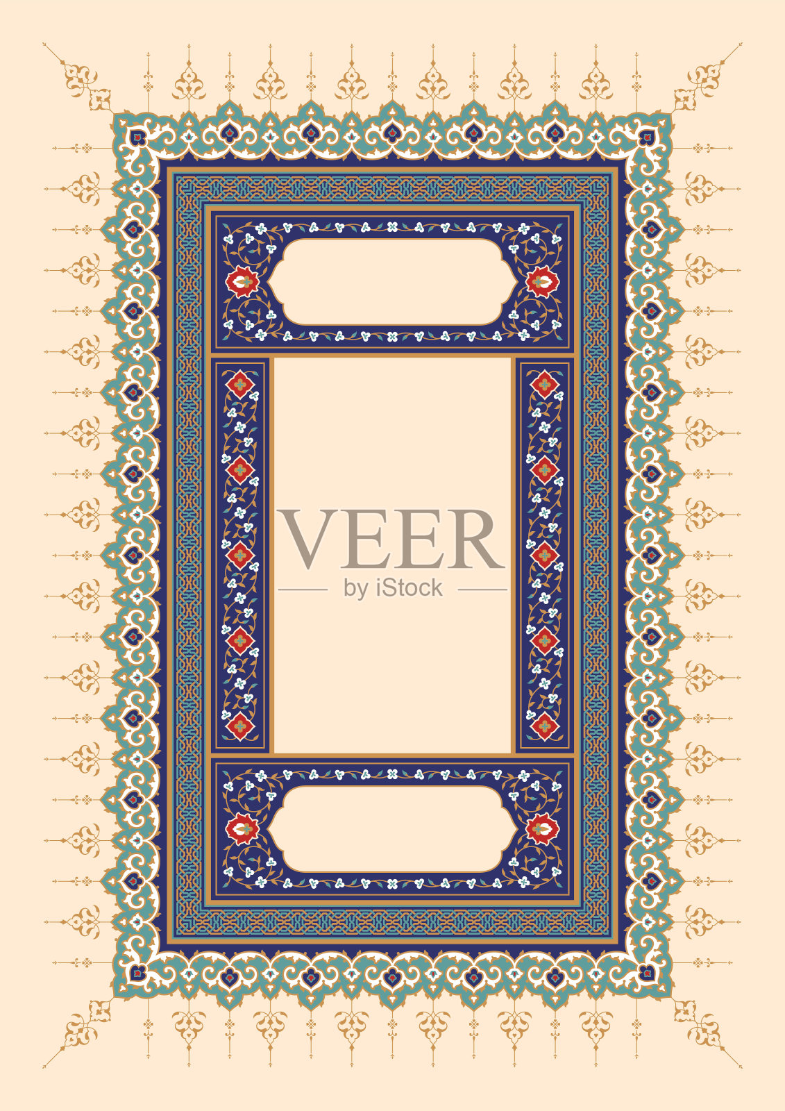 伊斯兰花框架，高级A4矢量插图模板页封面插画图片素材