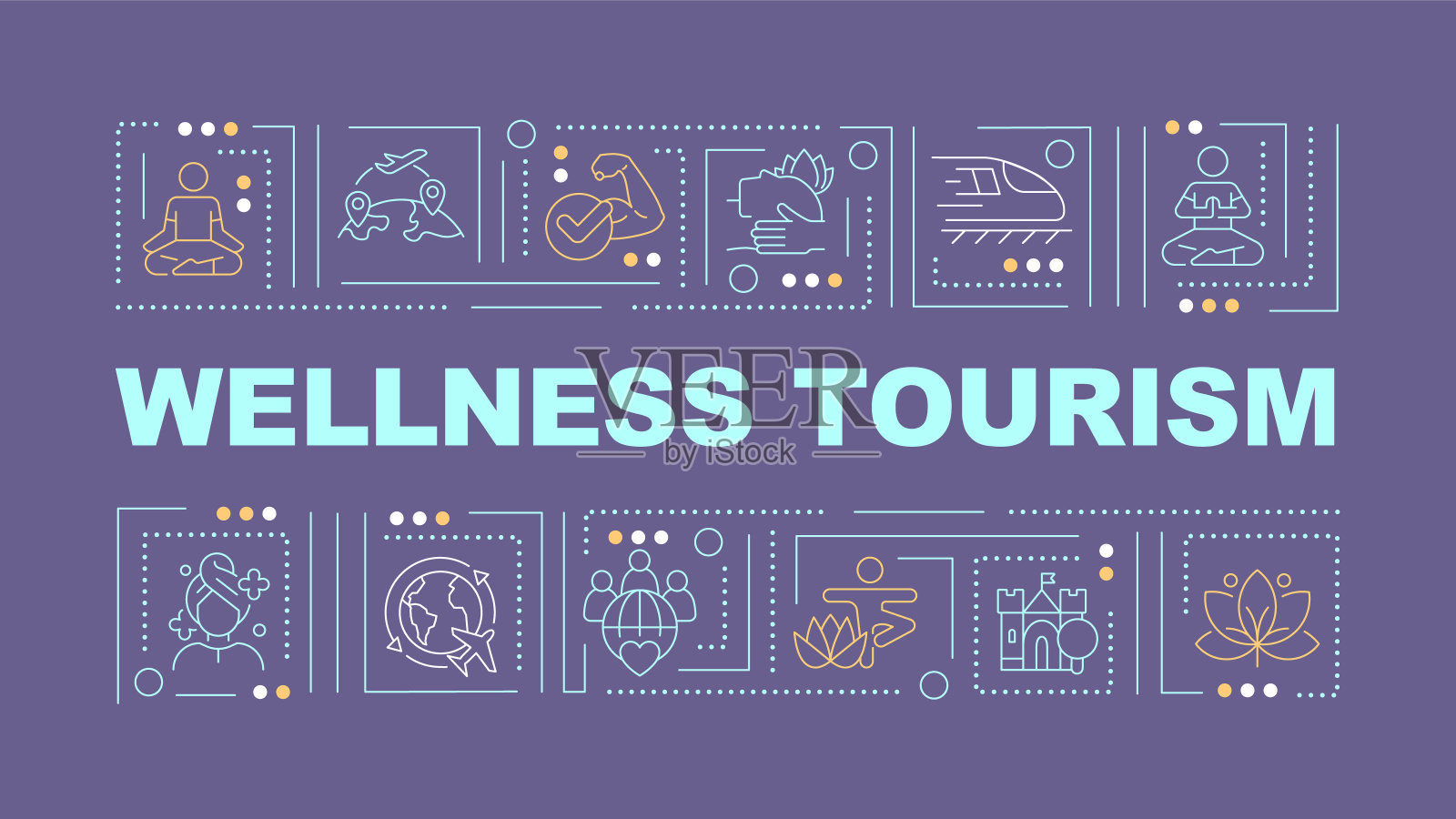 健康旅游文字与简单的细线性图标插画图片素材