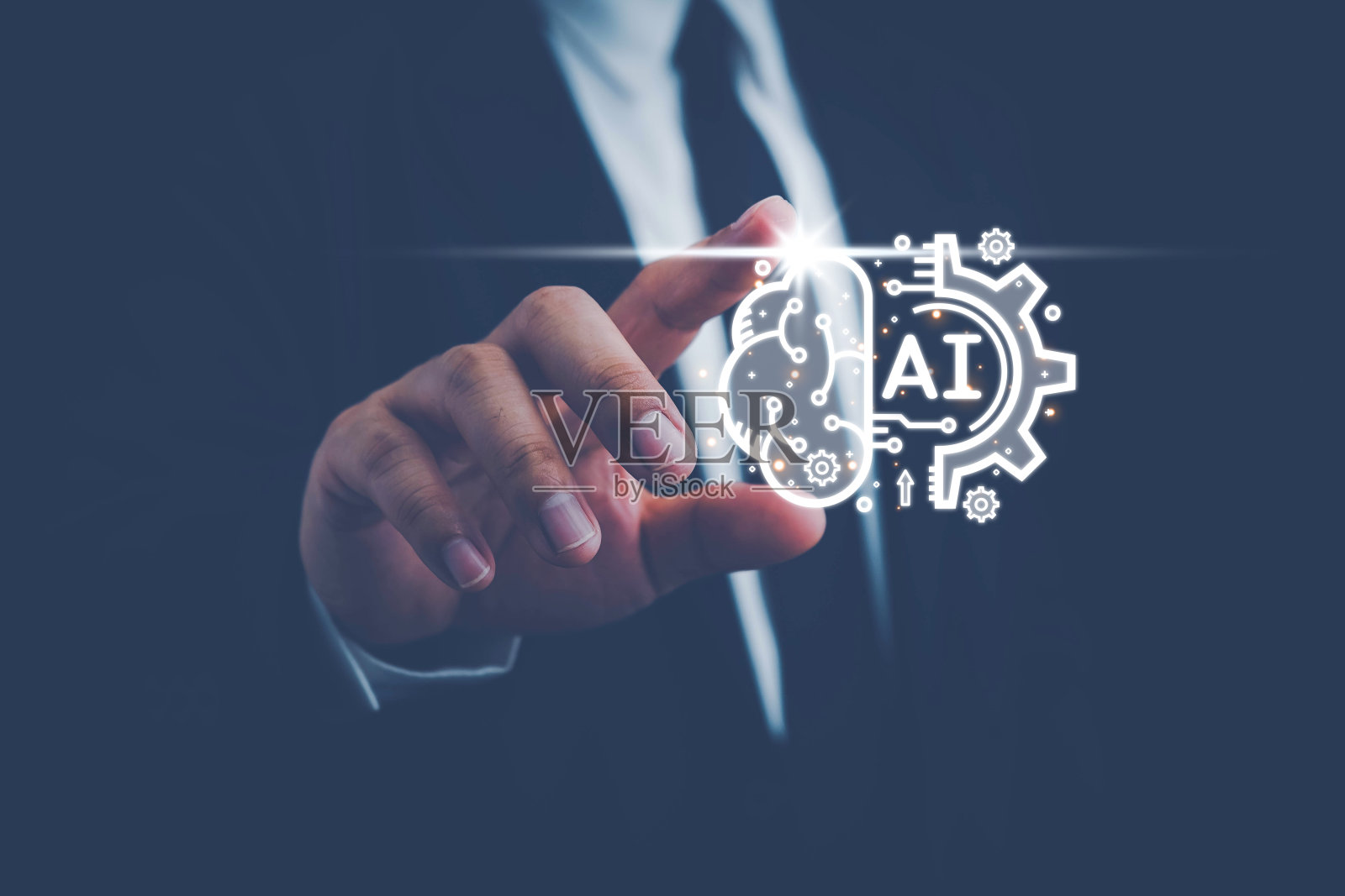 Ai技术，人工智能。人类使用人工智能技术智能机器人AI，人工智能通过输入命令提示符来生成一些东西，未来科技转型。与AI聊天照片摄影图片