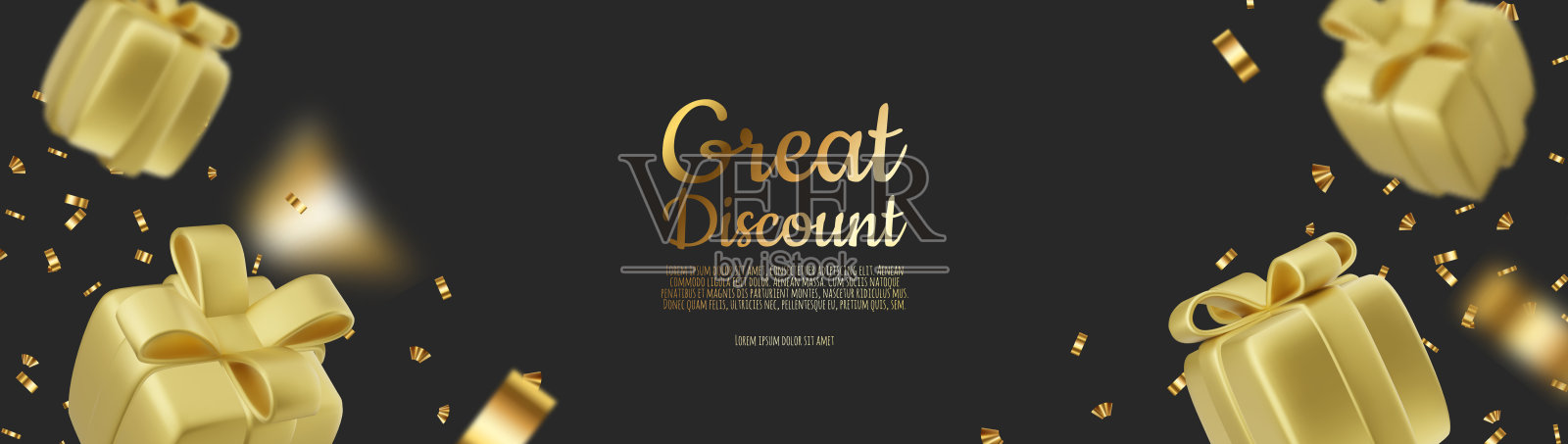 横幅网上购物与3d现实的礼物孤立的黑色背景。矢量图插画图片素材