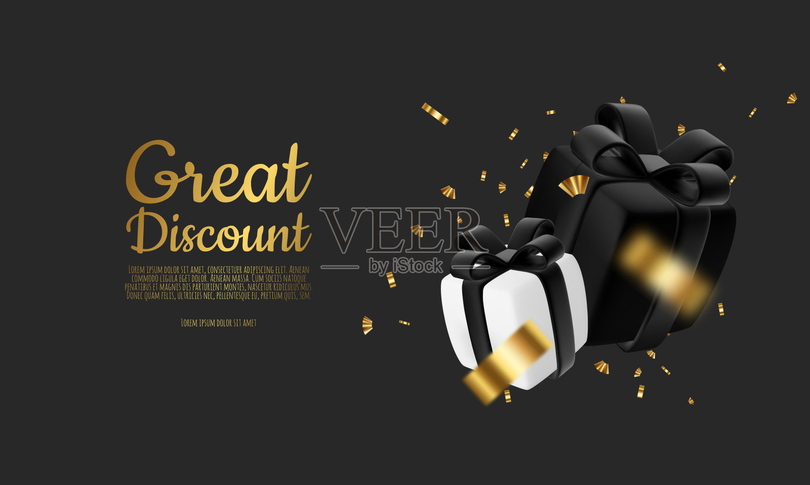 3D销售设计与礼盒闪亮的纸屑。插画图片素材