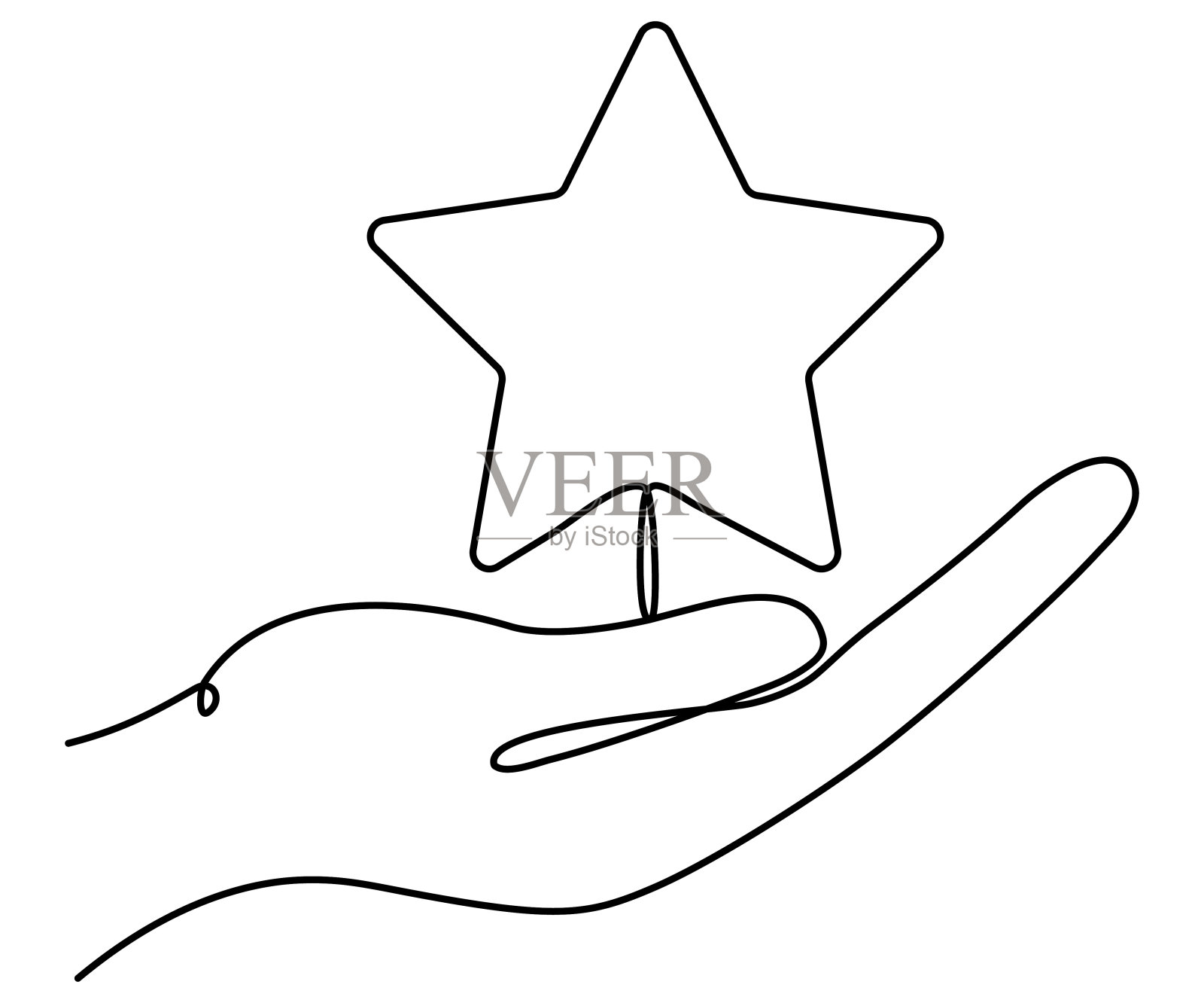手握星形连续一条线绘制。插画图片素材
