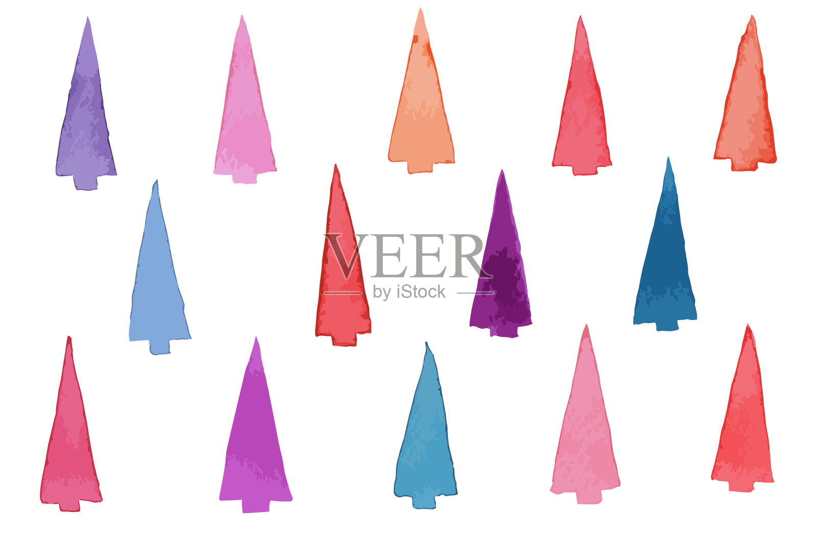 在白色背景上设置彩色圣诞树的图案。新年快乐。圣诞快乐。模板贺卡，明信片，着色书。矢量插图。插画图片素材