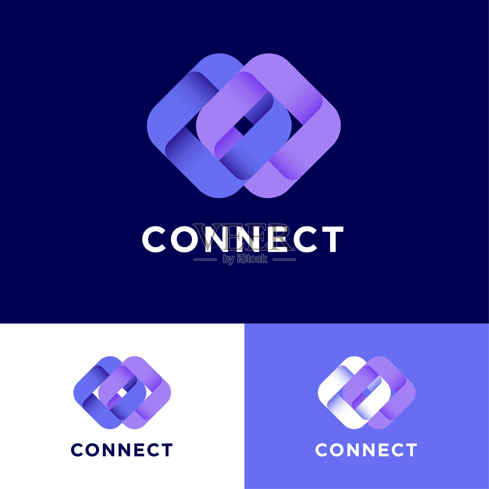 连接标志。两个正方形的图形彼此相连，就像一条链条的碎片。插画图片素材