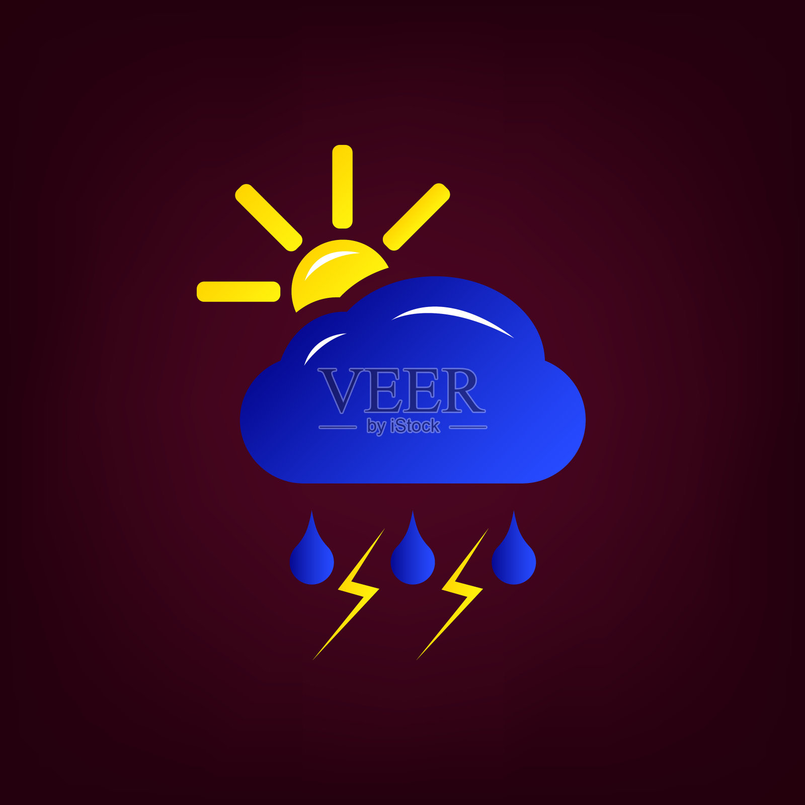 美丽的天气图标-云，太阳，雪，雨。气象图标，天气在一个美丽的背景与阴影。插画图片素材