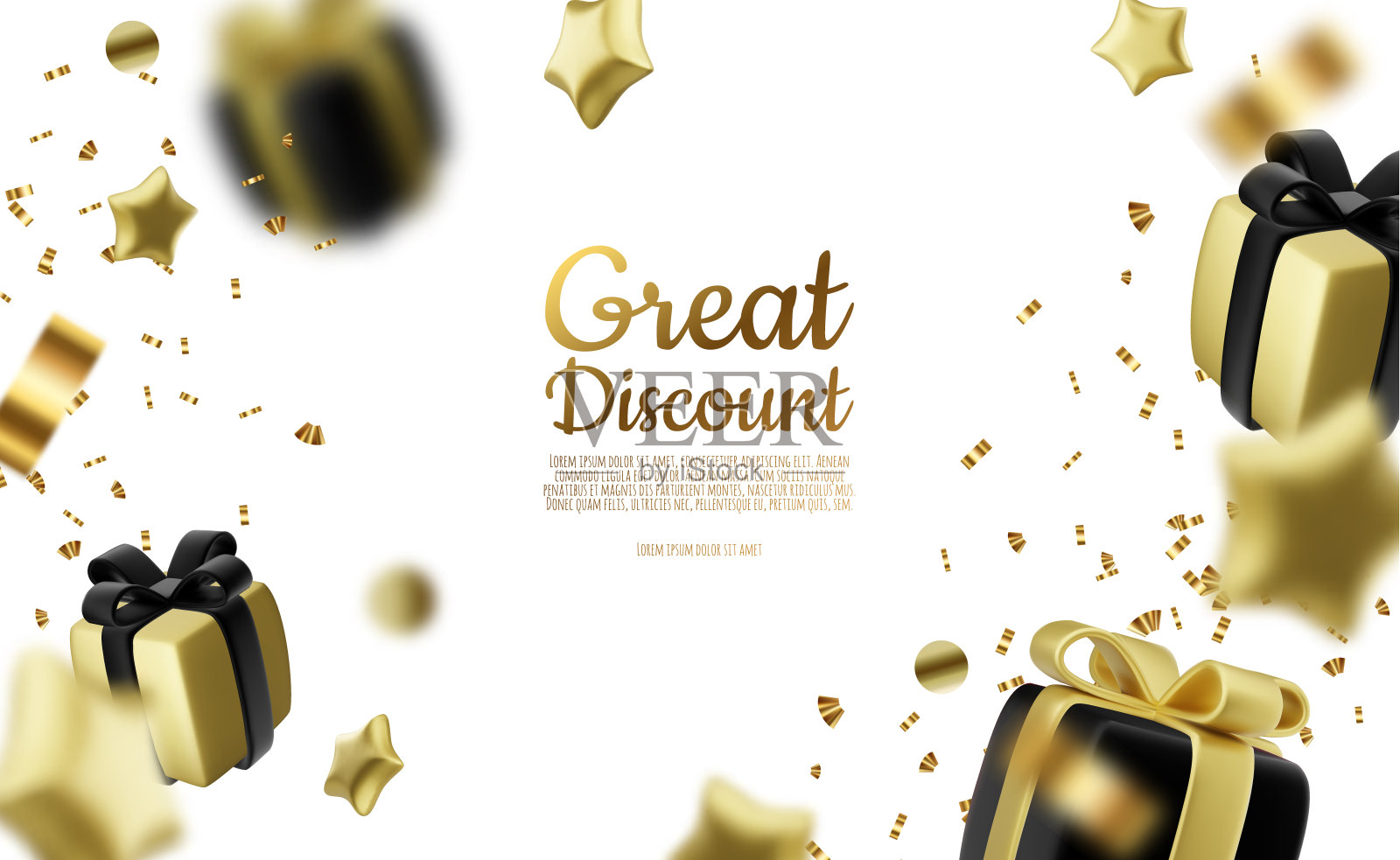 现实的节日设计与礼盒周围的星星。节日背景与豪华礼盒。3d渲染对象。节日横幅，网络海报，贺卡。矢量图插画图片素材