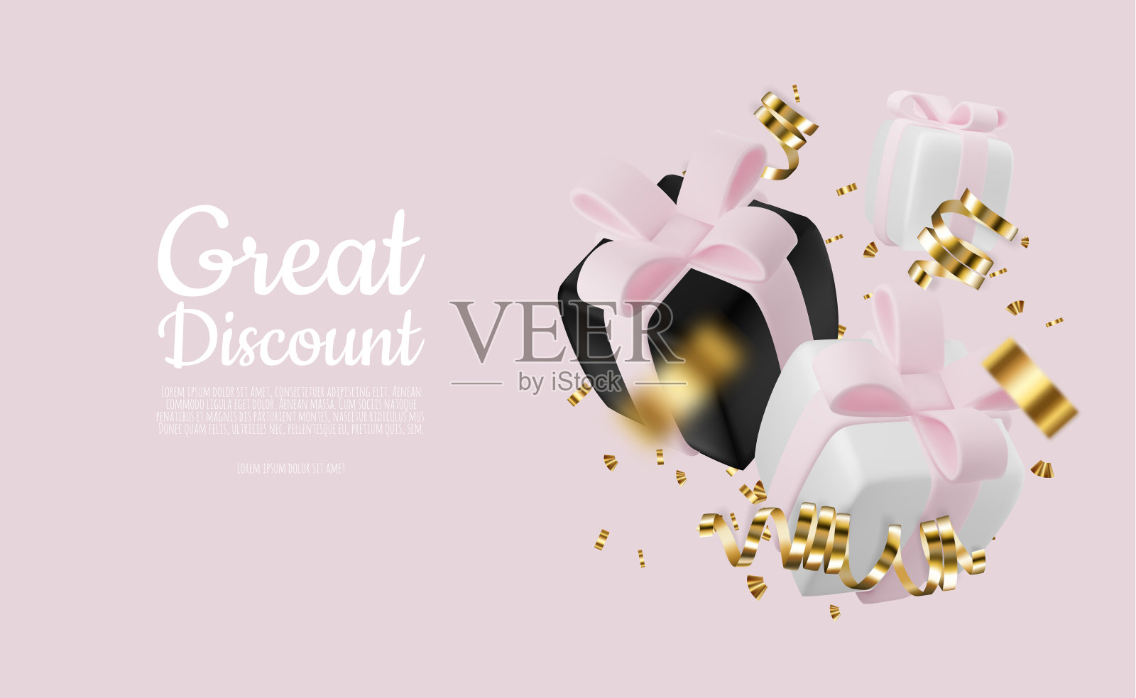 3D销售设计与礼盒闪亮的纸屑。插画图片素材