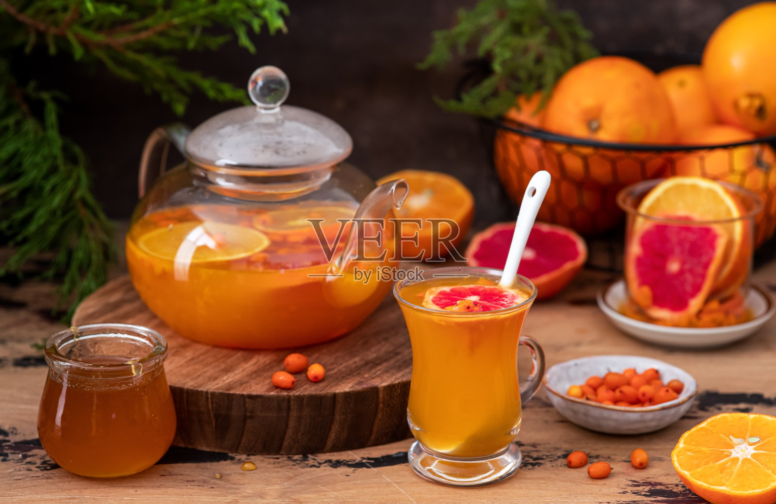 橙子蜂蜜沙棘茶照片摄影图片