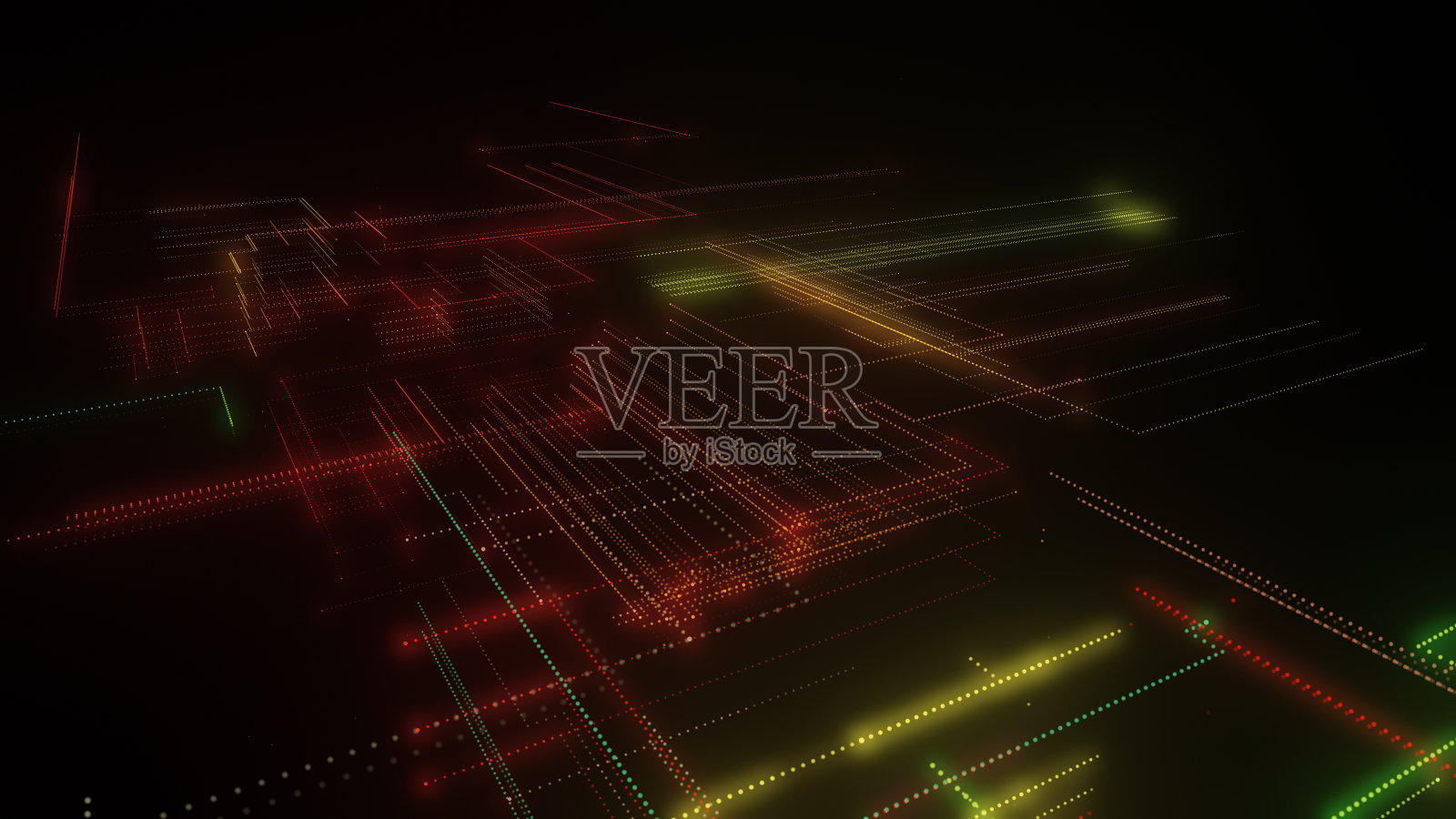 由亮线和点组成的数字霓虹灯网格的3D渲染照片摄影图片