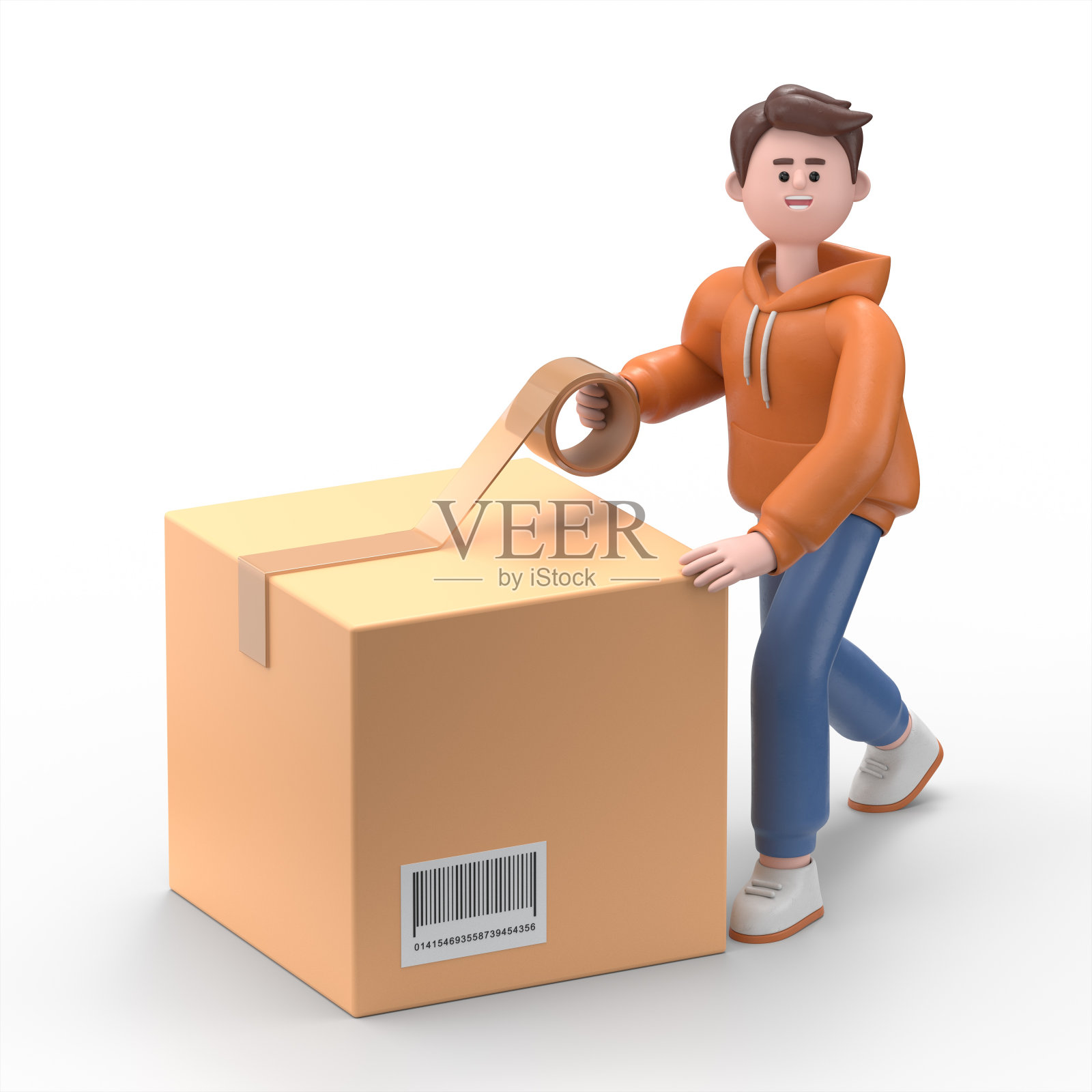 三维插图的男性男子卡迪尔包装箱。白色背景的3D渲染。照片摄影图片