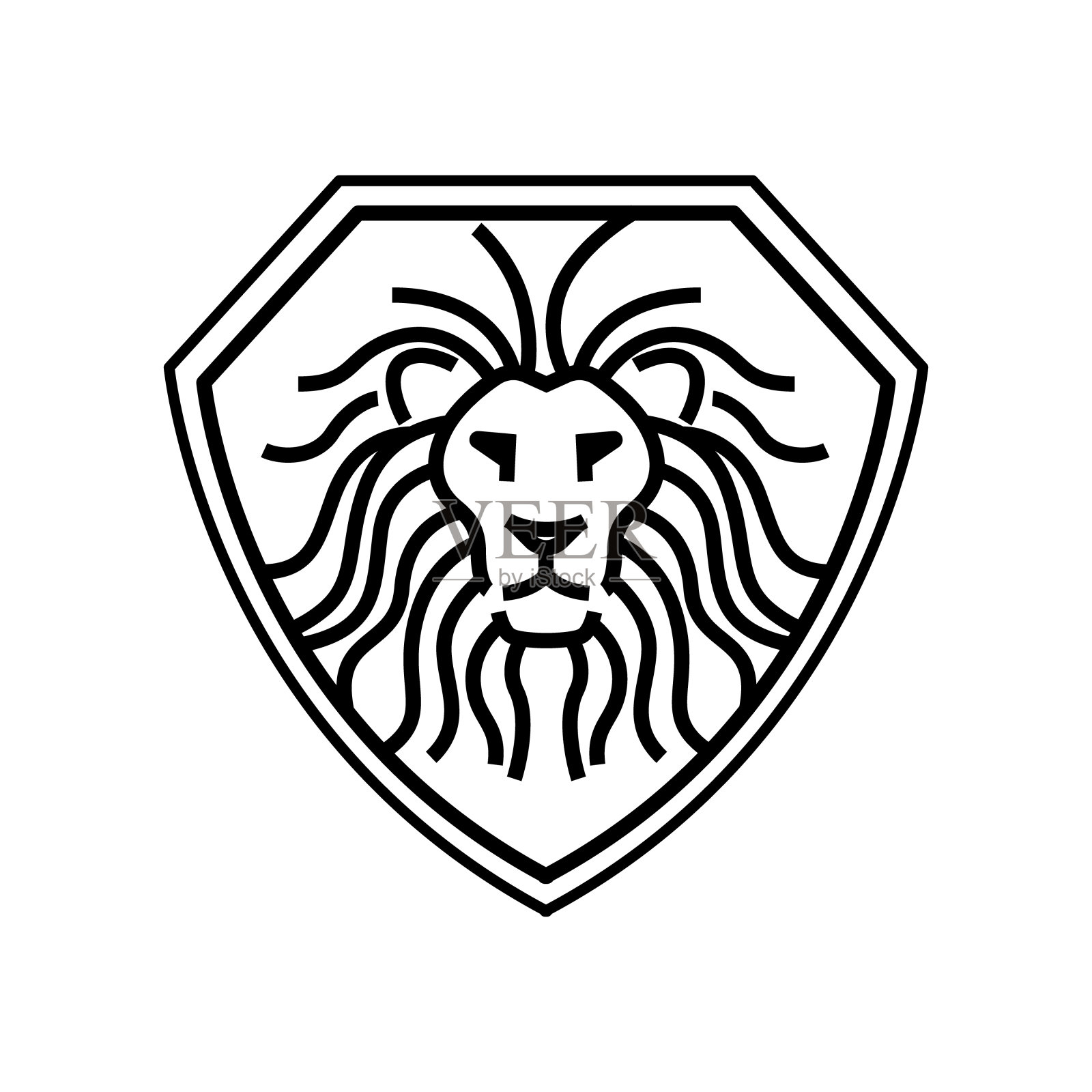 头狮子标志，图标在白色背景。矢量设计插图。插画图片素材