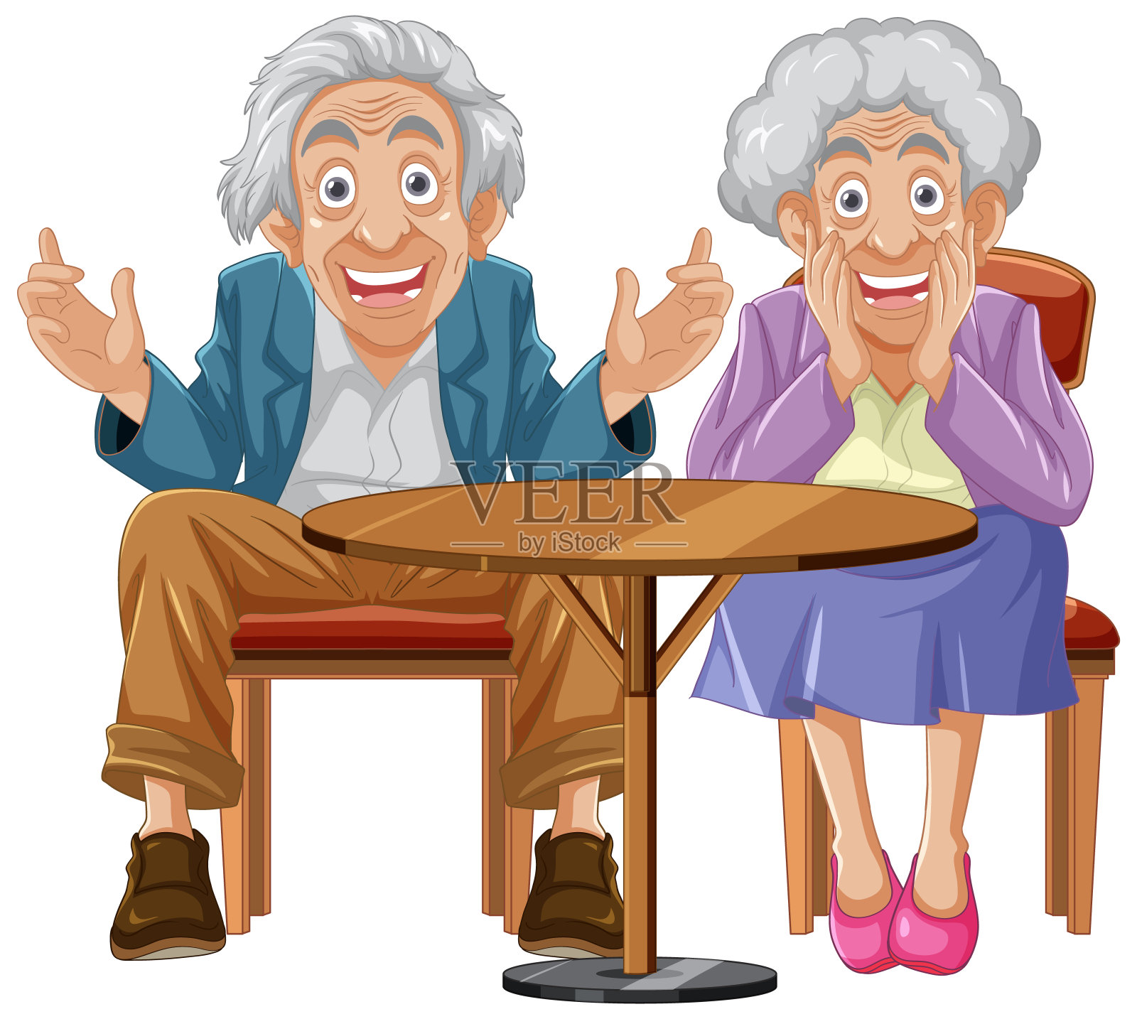 和爷爷奶奶一起坐老式椅子的激动人心的时刻插画图片素材